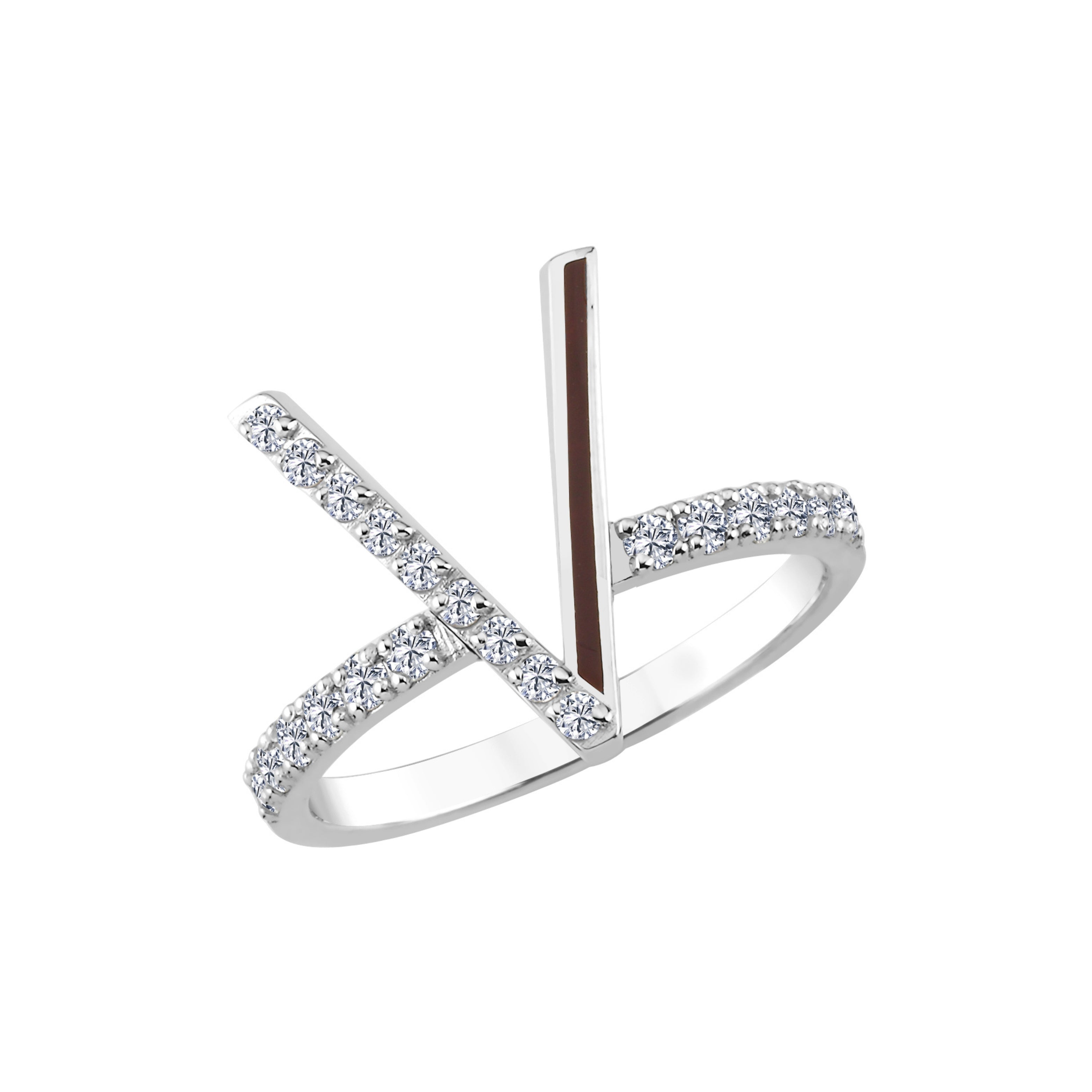 Diamond V Initial Ring With Enamel