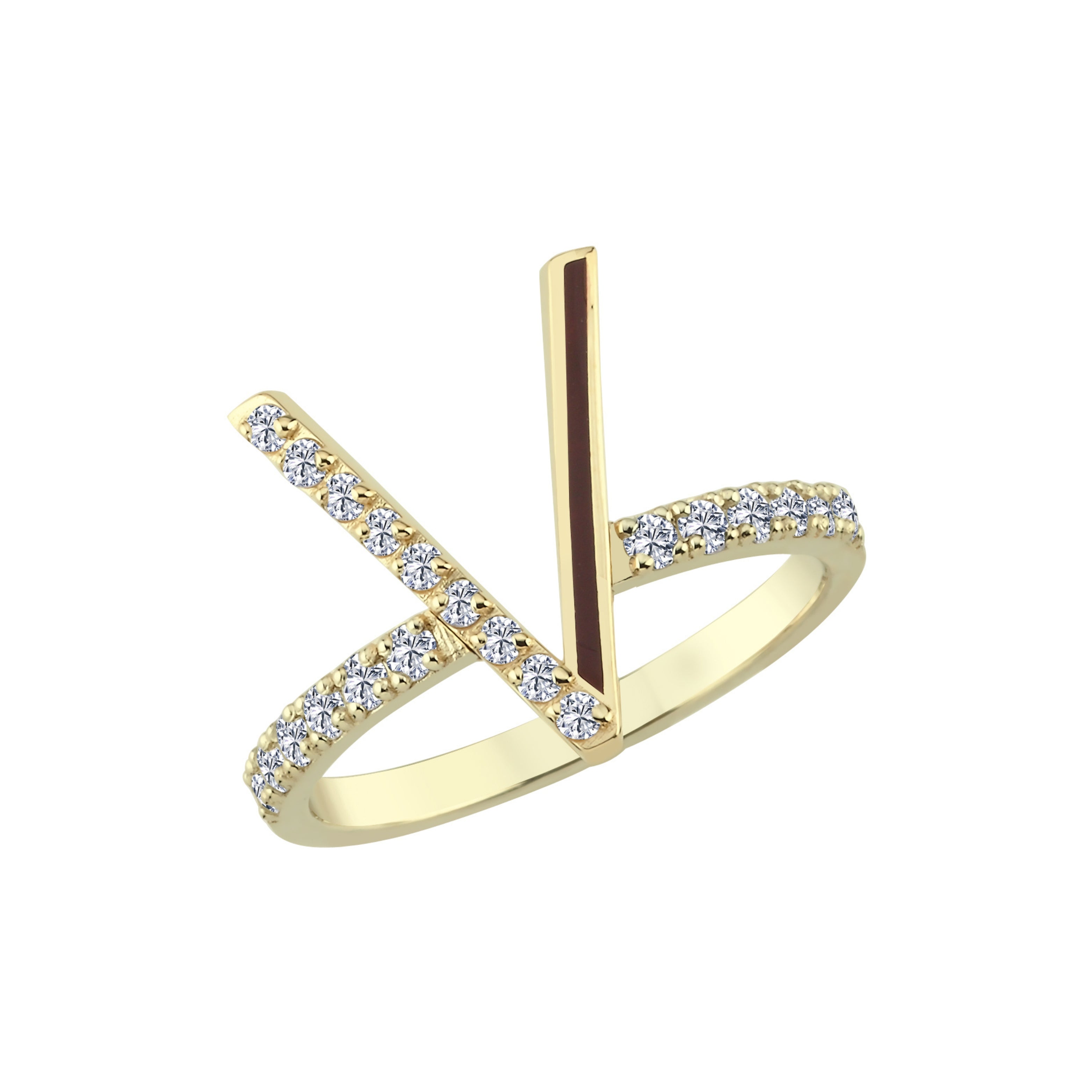 Diamond V Initial Ring With Enamel