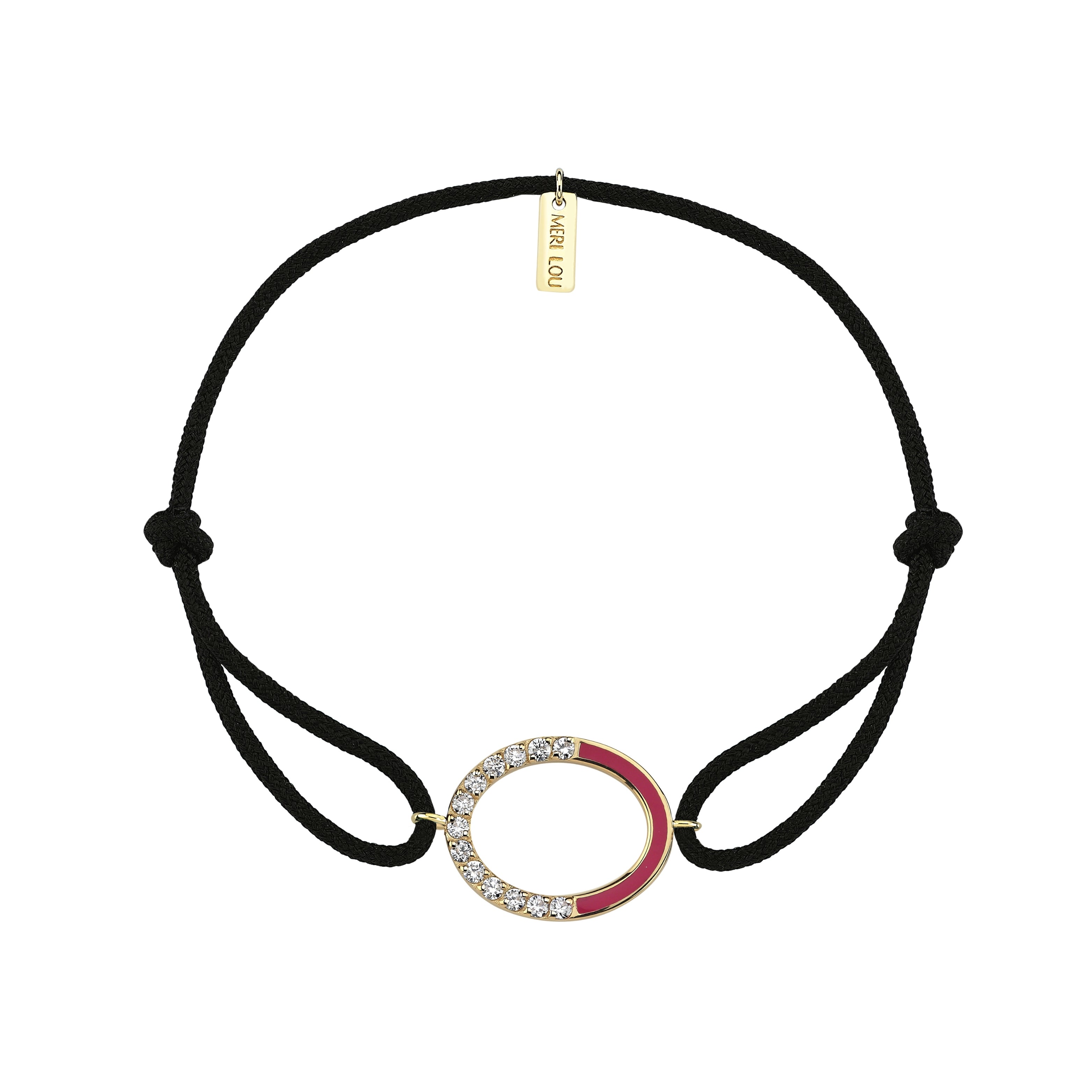 Diamond Initial Cord Bracelet With Fuchsia Enamel