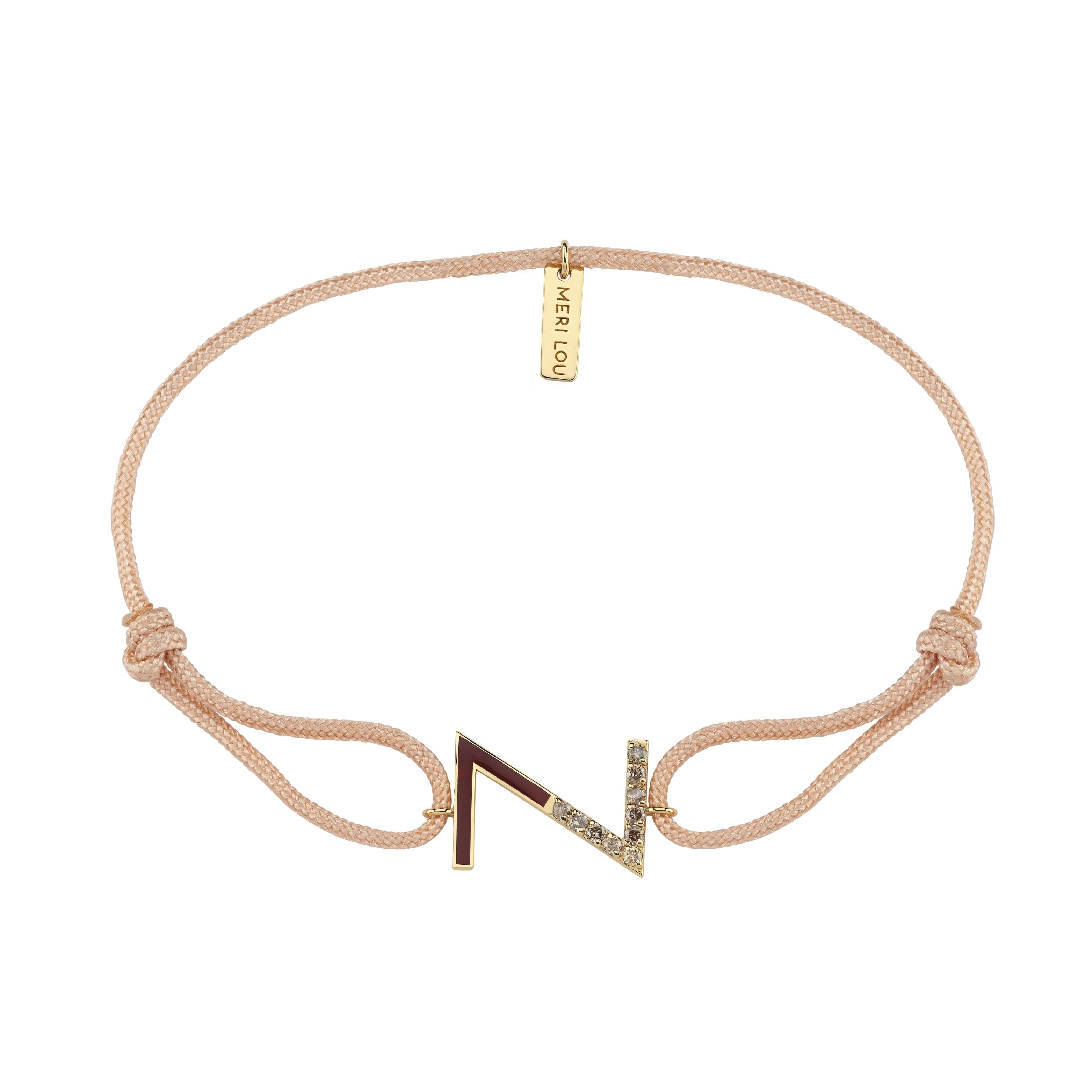 Diamond Initial Cord Bracelet With Burgundy Enamel