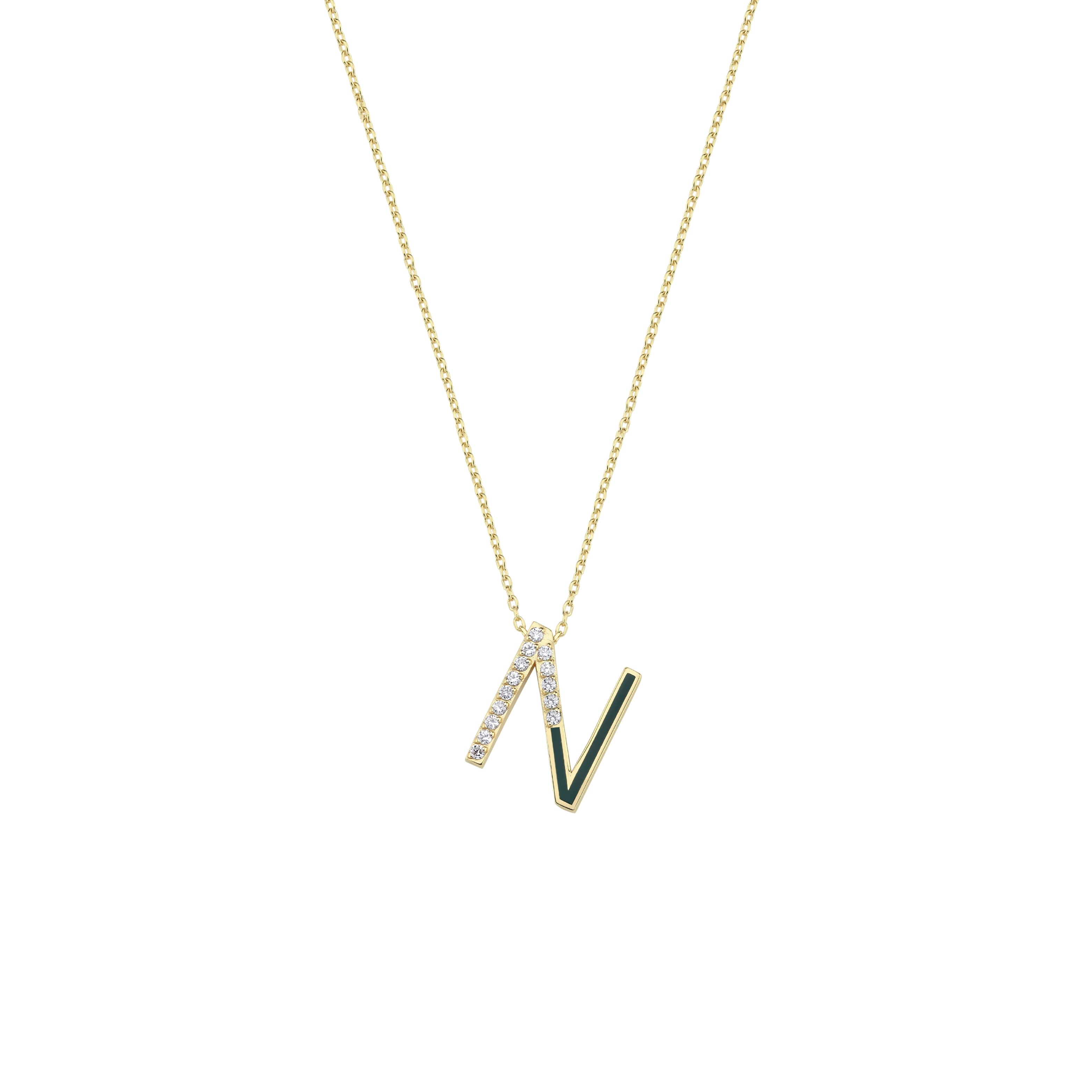 Initial N Diamond Necklace With Enamel