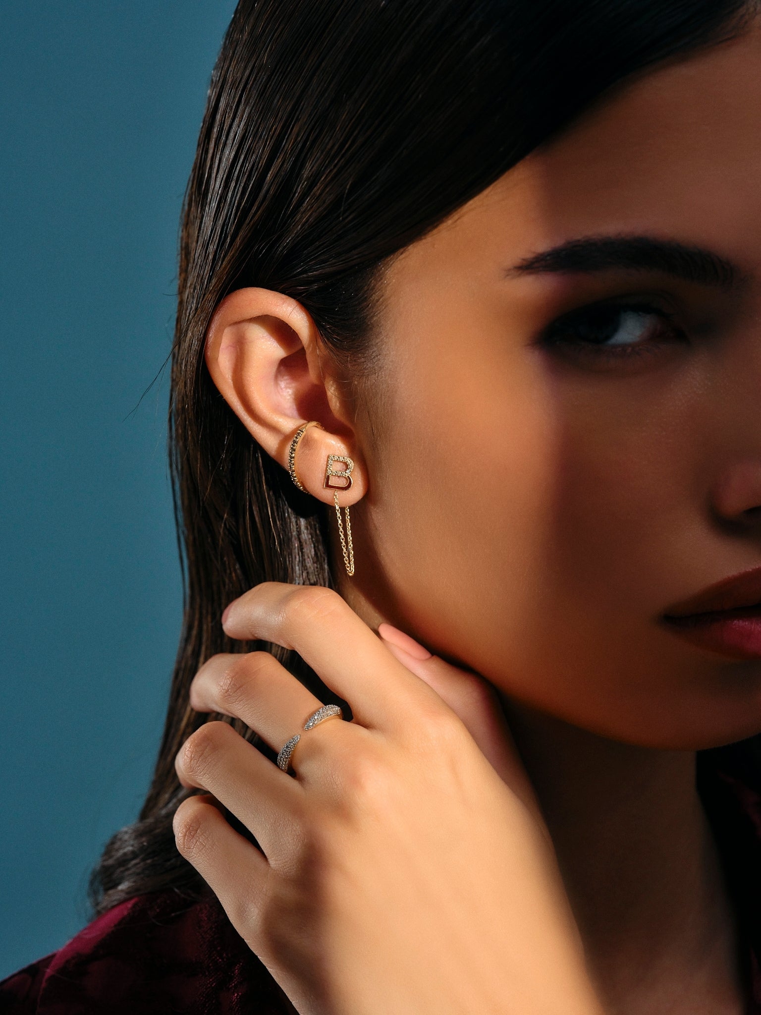 Initial Diamond Piercing With Purple Enamel