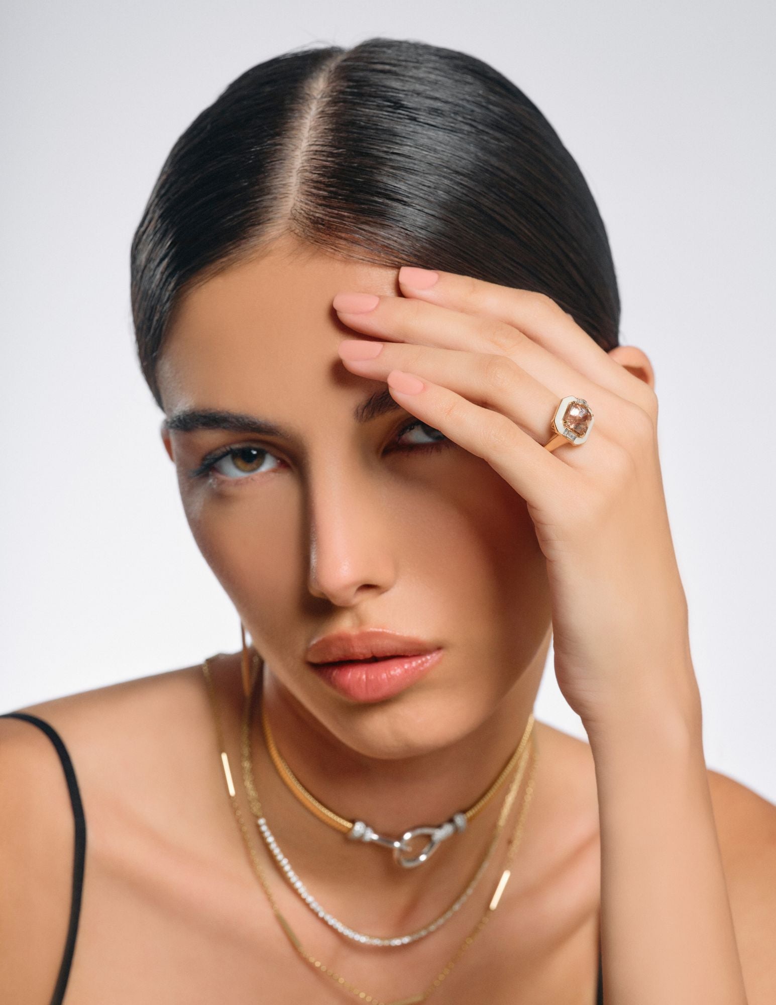 Morganite Diamond Enamel Ring