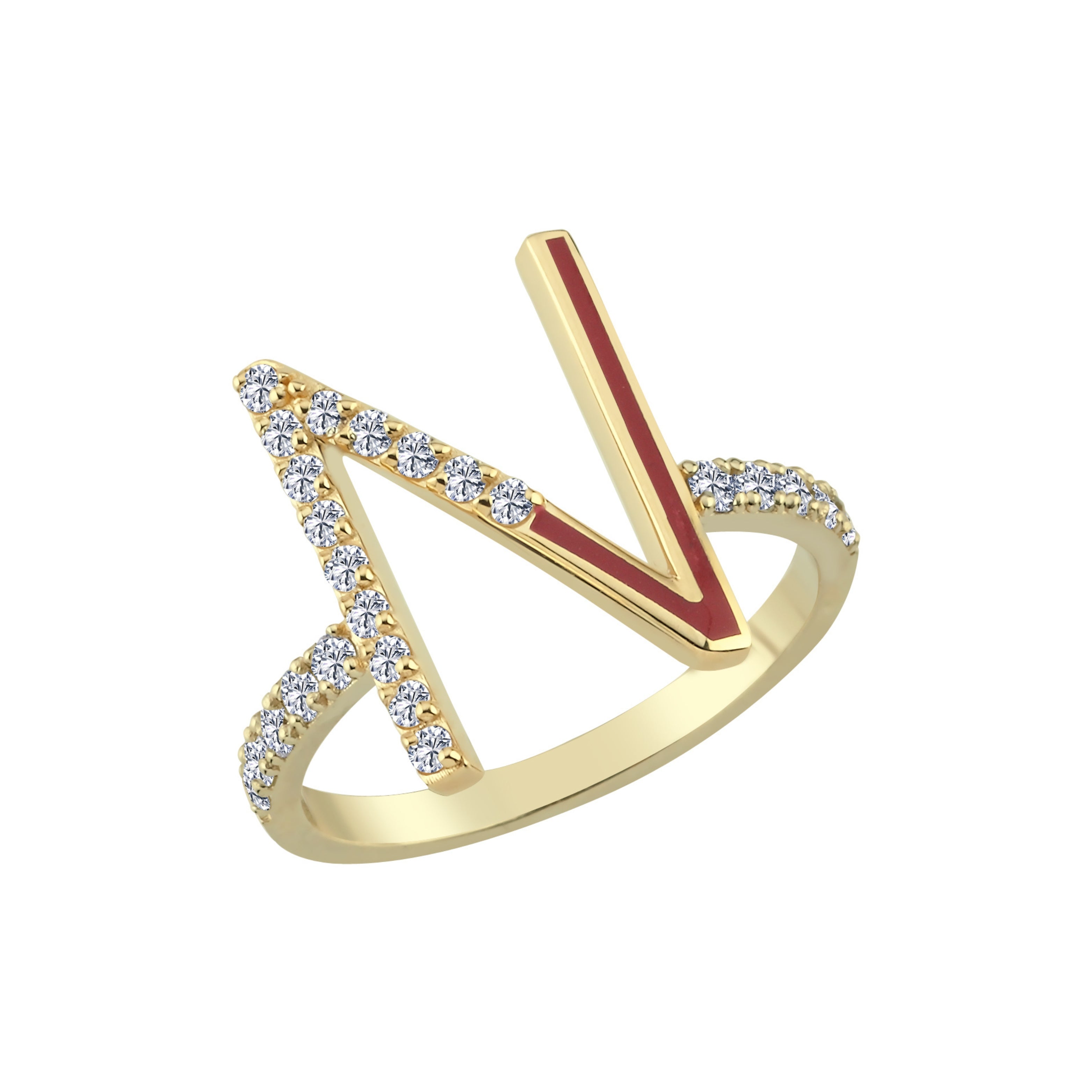 Diamond N Initial Ring With Enamel