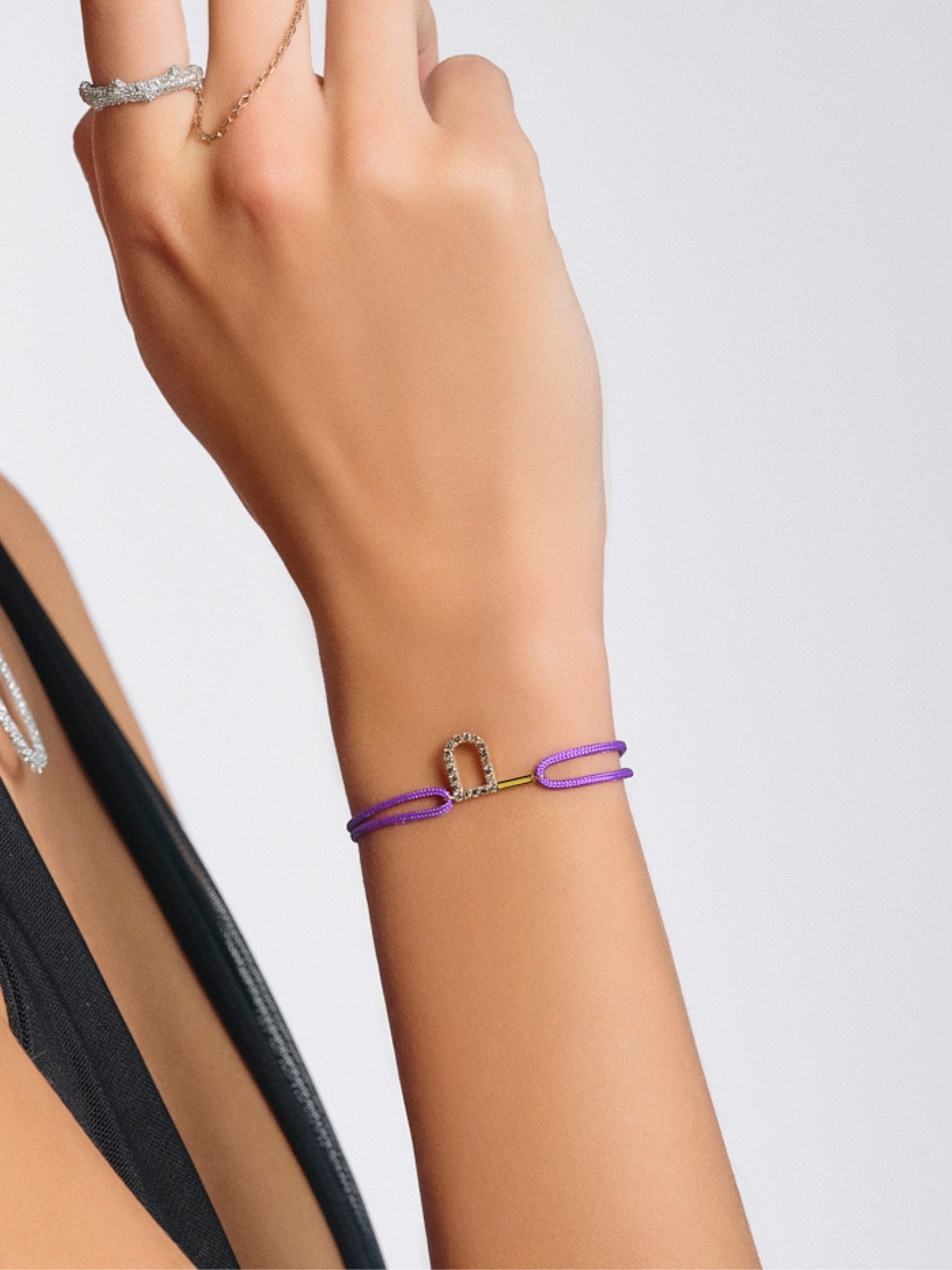 Diamond Initial Cord Bracelet With Yellow Enamel