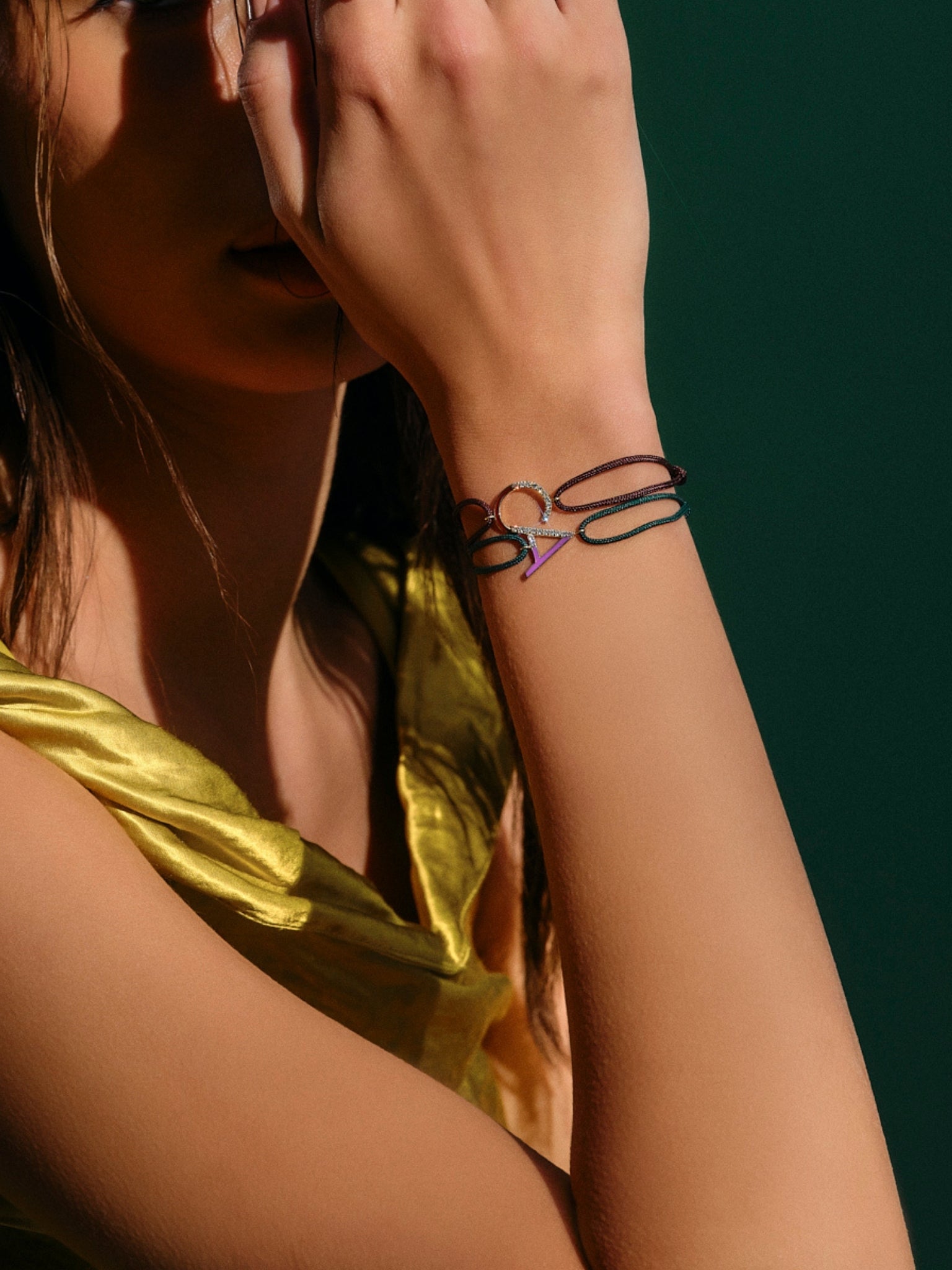 Diamond Initial Cord Bracelet With Burgundy Enamel