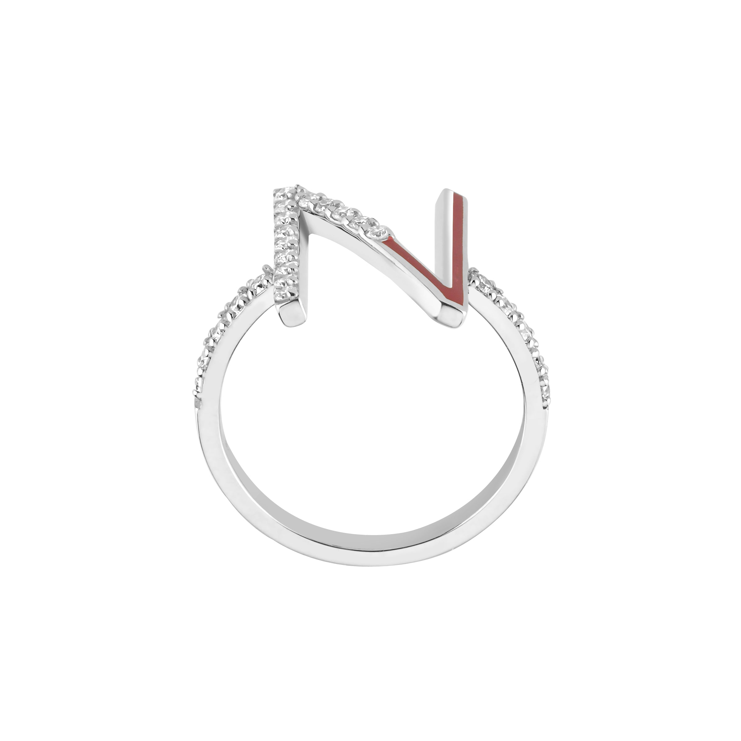 Diamond N Initial Ring With Enamel