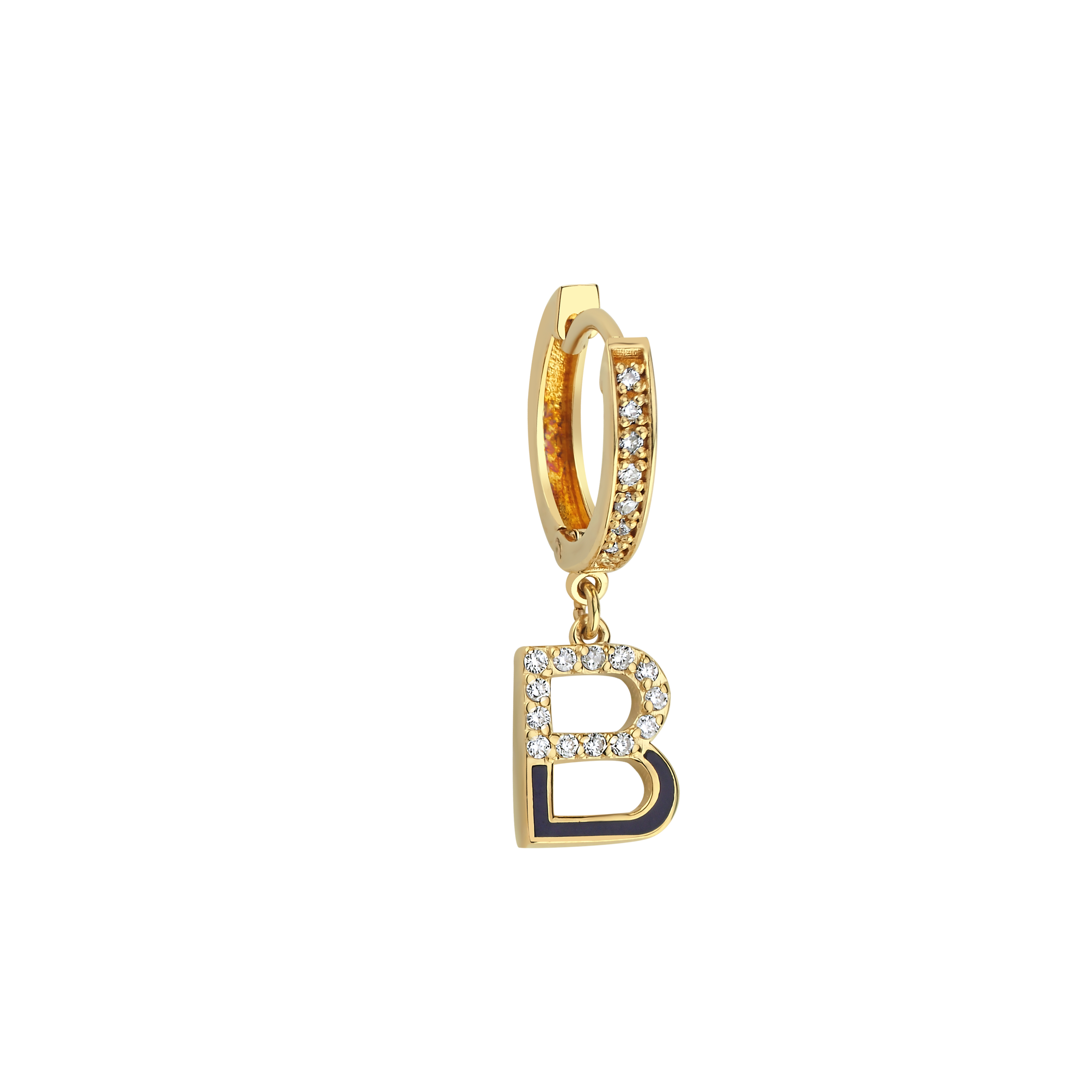Diamond Enamel B Initial Hoops