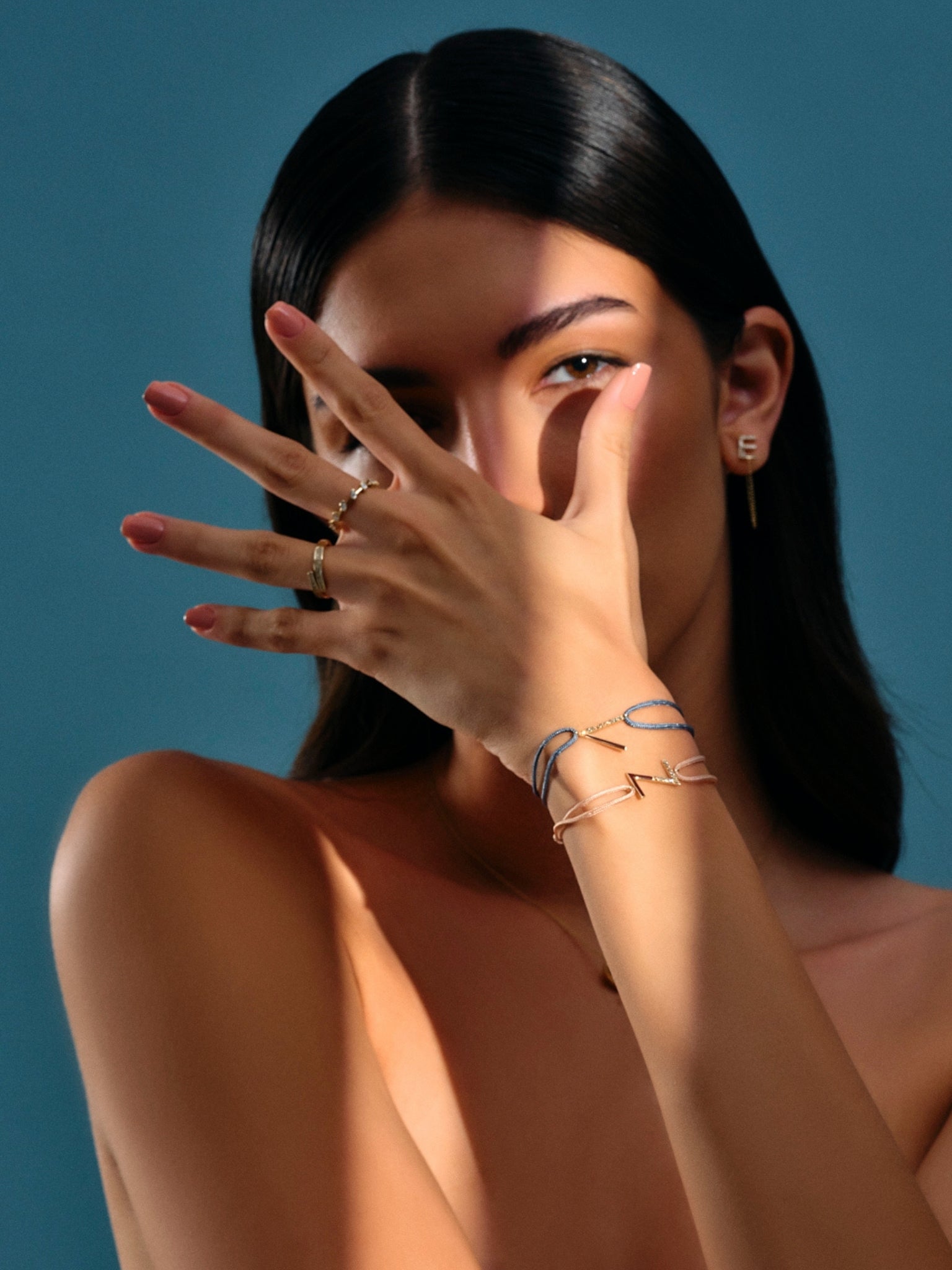 Diamond Initial Cord Bracelet With Burgundy Enamel