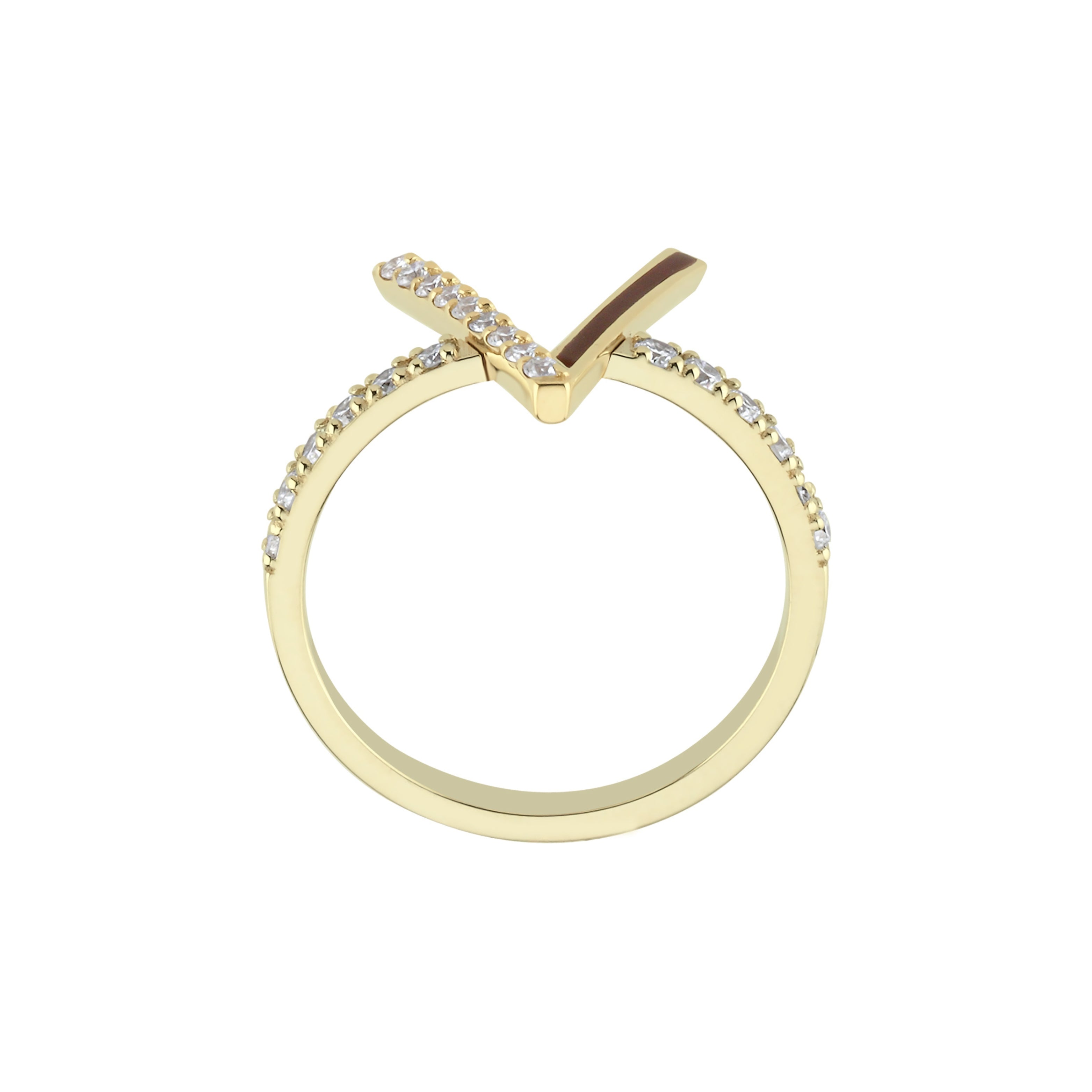 Diamond V Initial Ring With Enamel