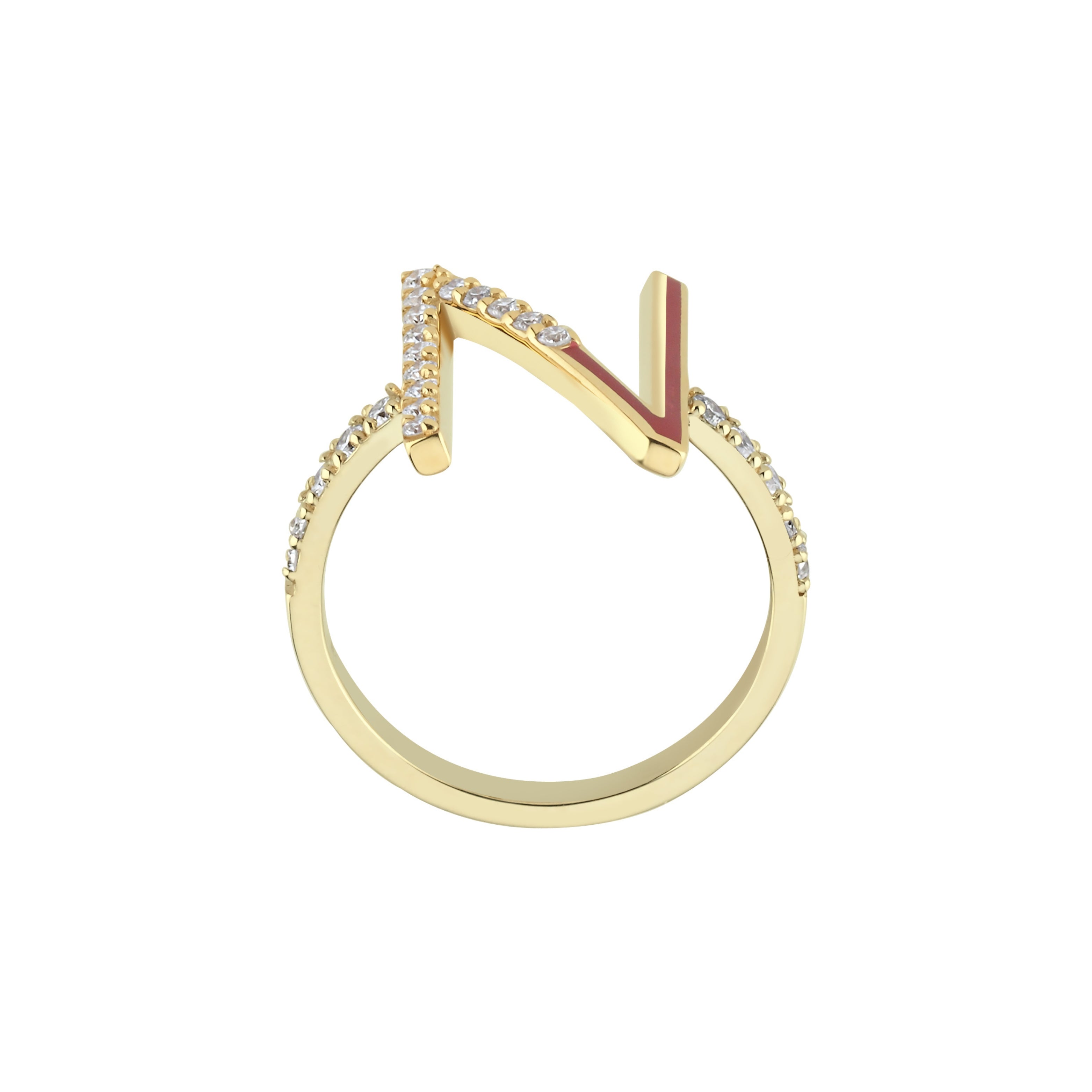 Diamond N Initial Ring With Enamel