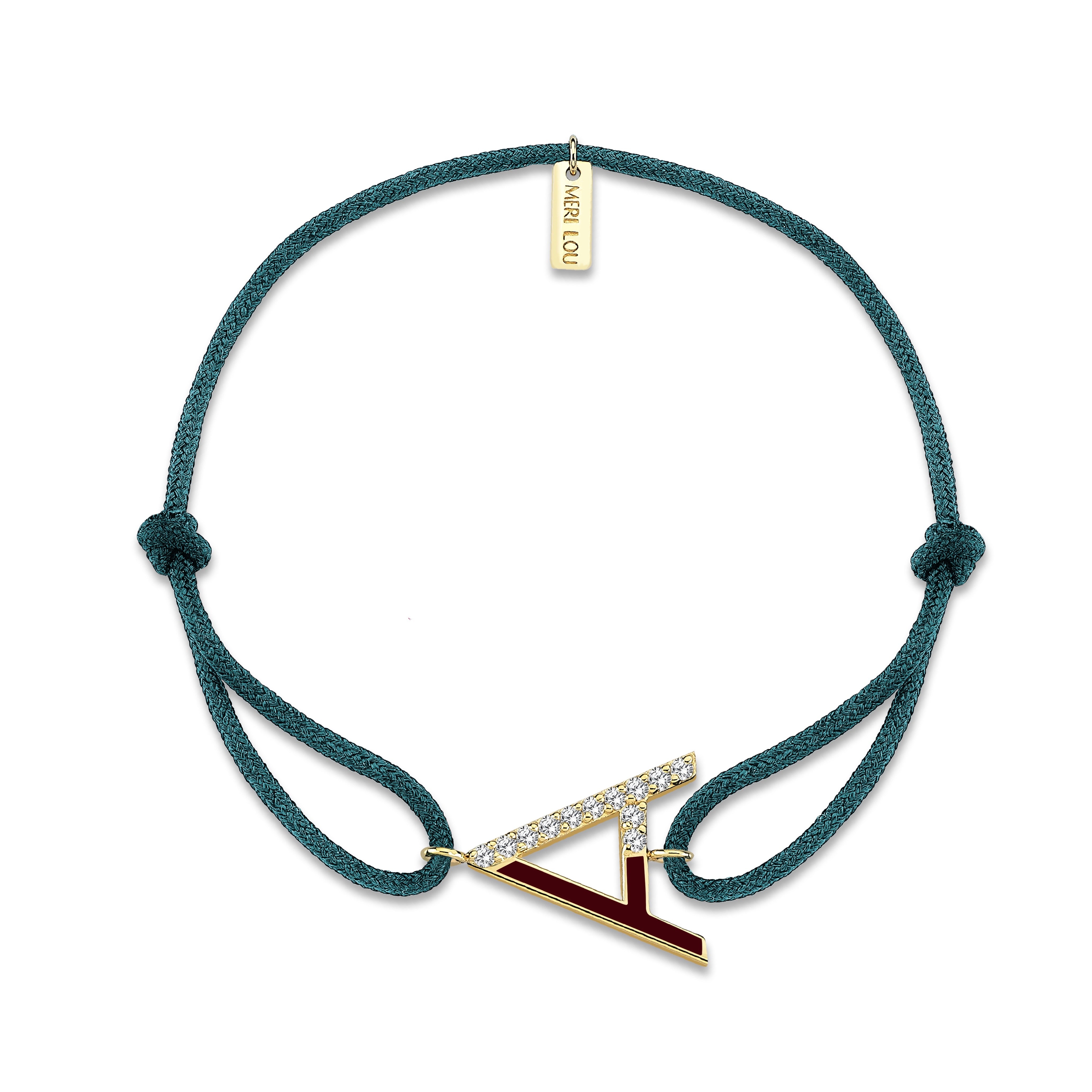 Diamond Initial Cord Bracelet With Burgundy Enamel