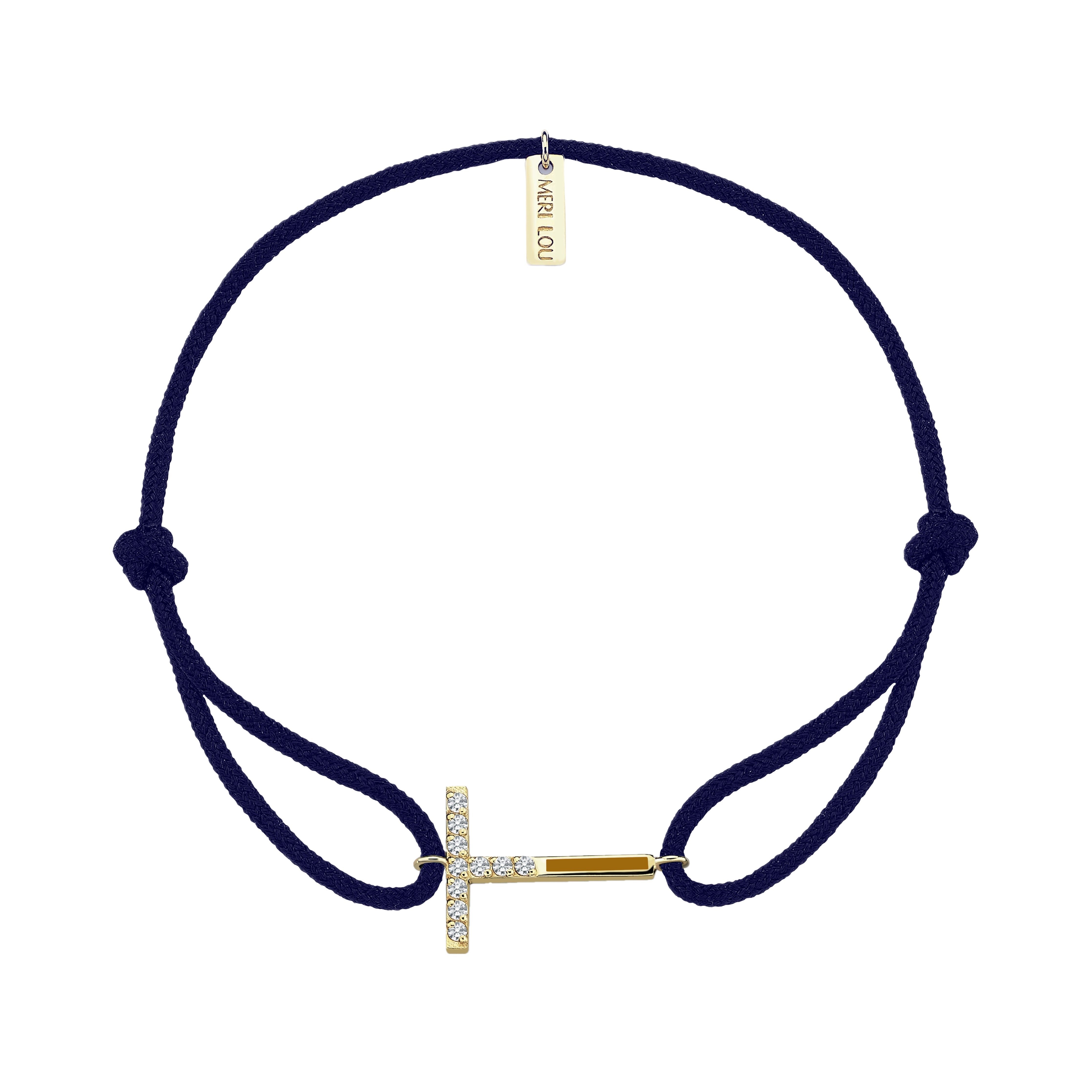 Diamond Initial Cord Bracelet With Mustard Enamel