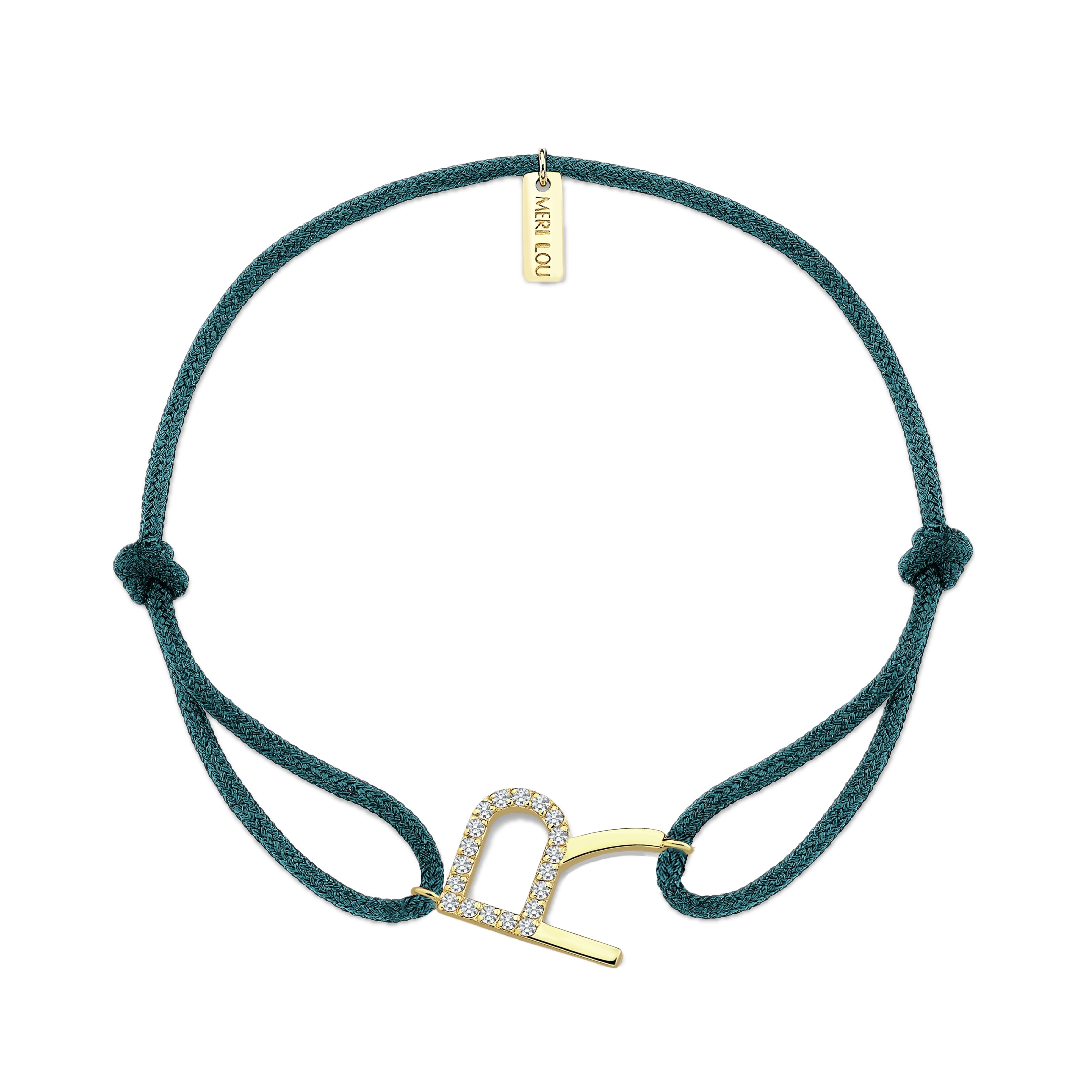 Diamond R Initial Cord Bracelet