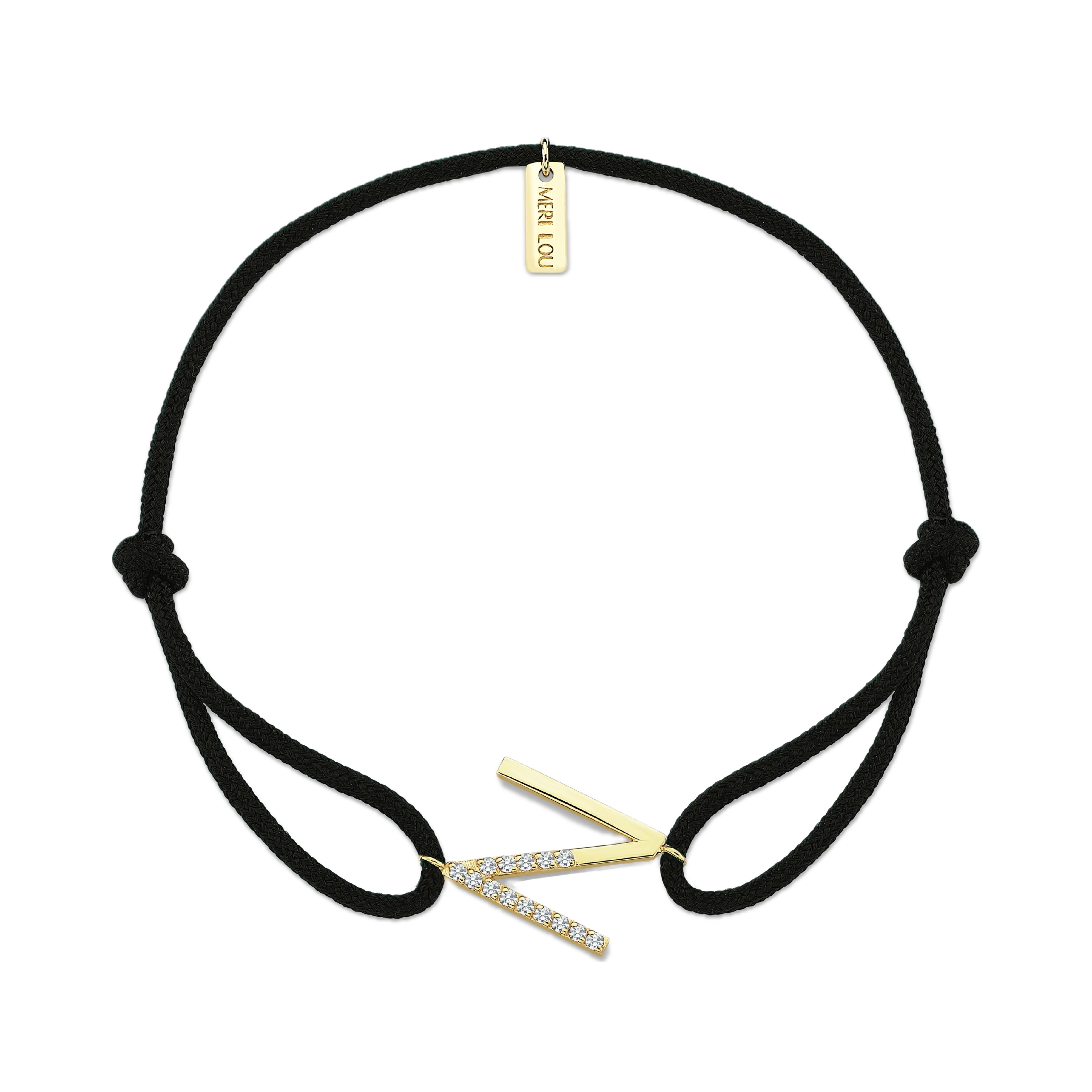 Diamond N Initial Cord Bracelet