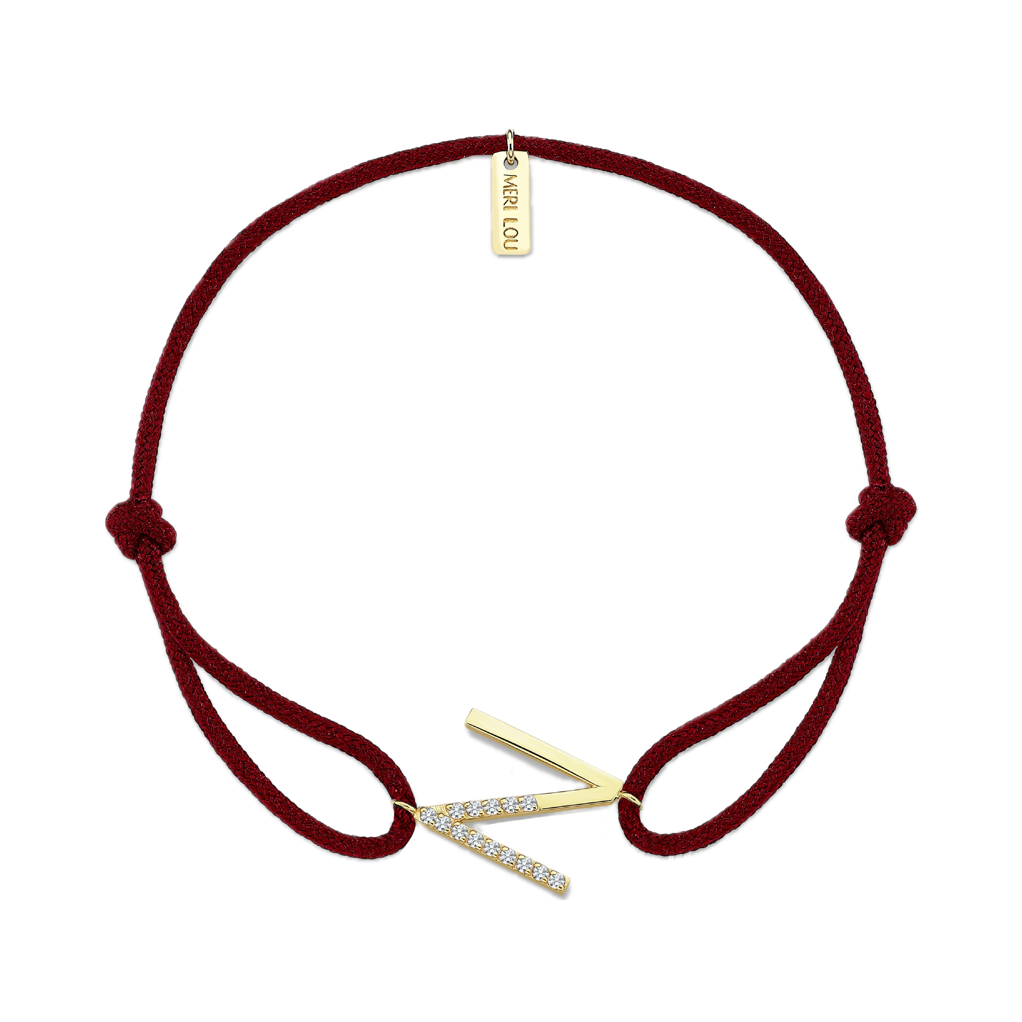 Diamond N Initial Cord Bracelet