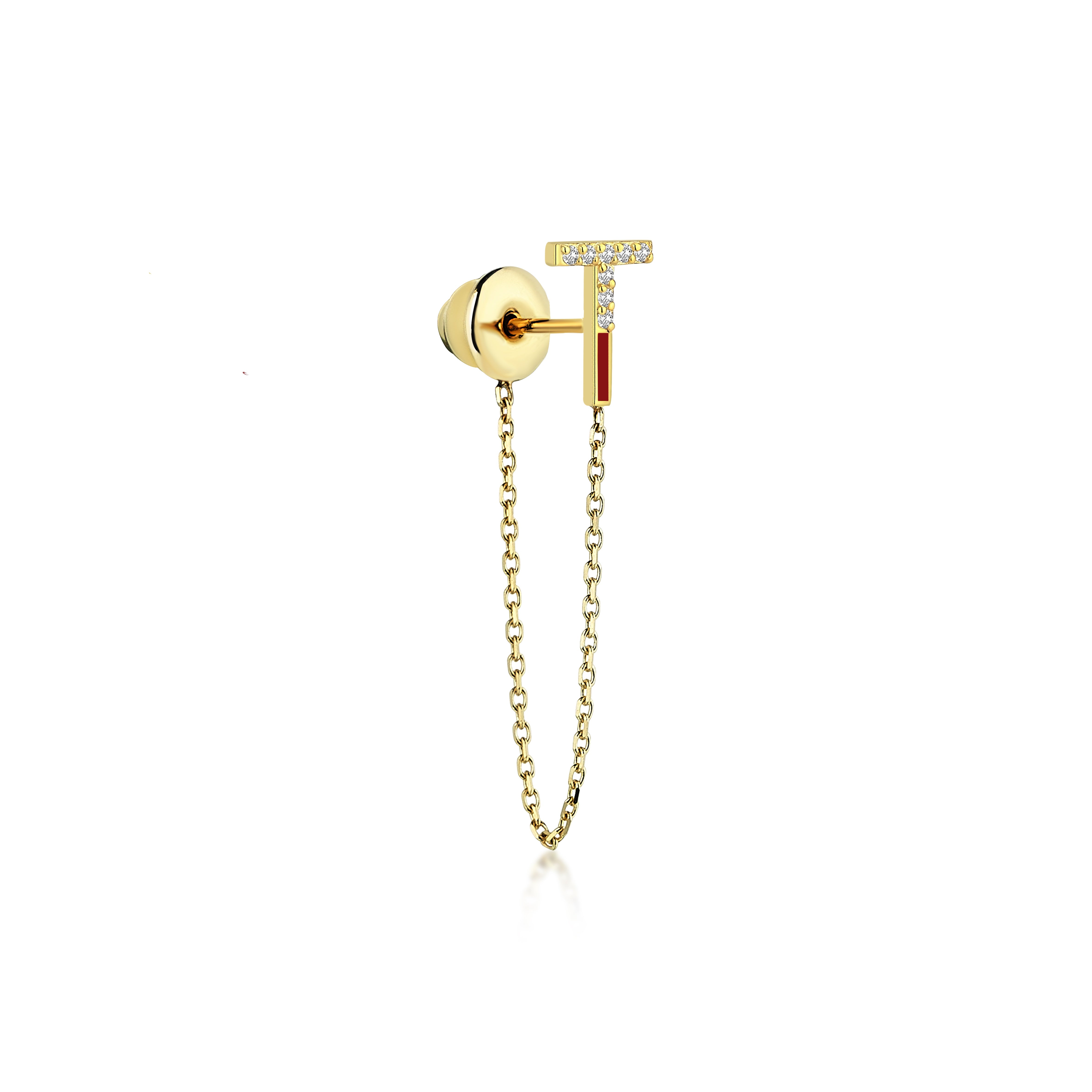 Initial Diamond Piercing With Red Enamel