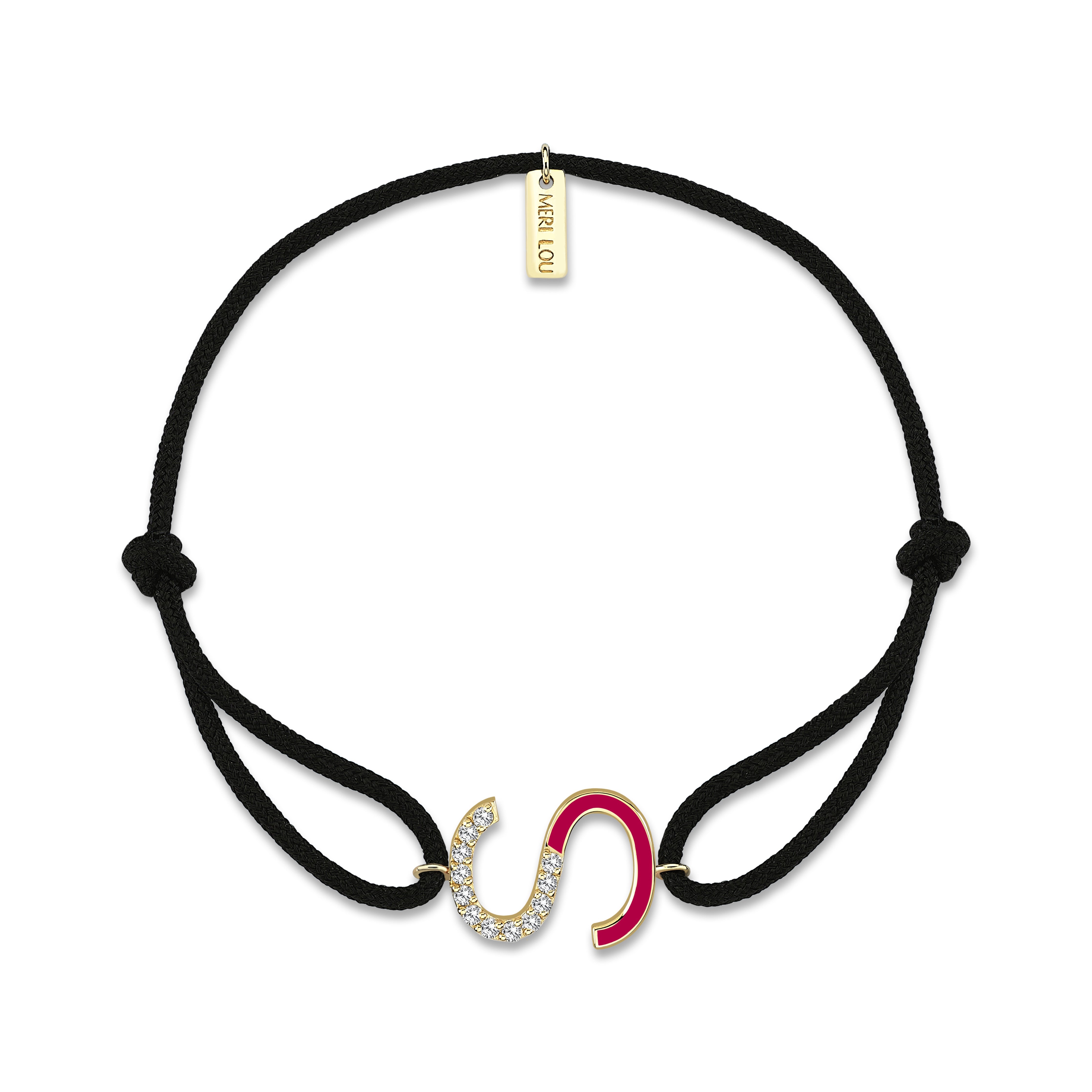 Diamond Initial Cord Bracelet With Fuchsia Enamel