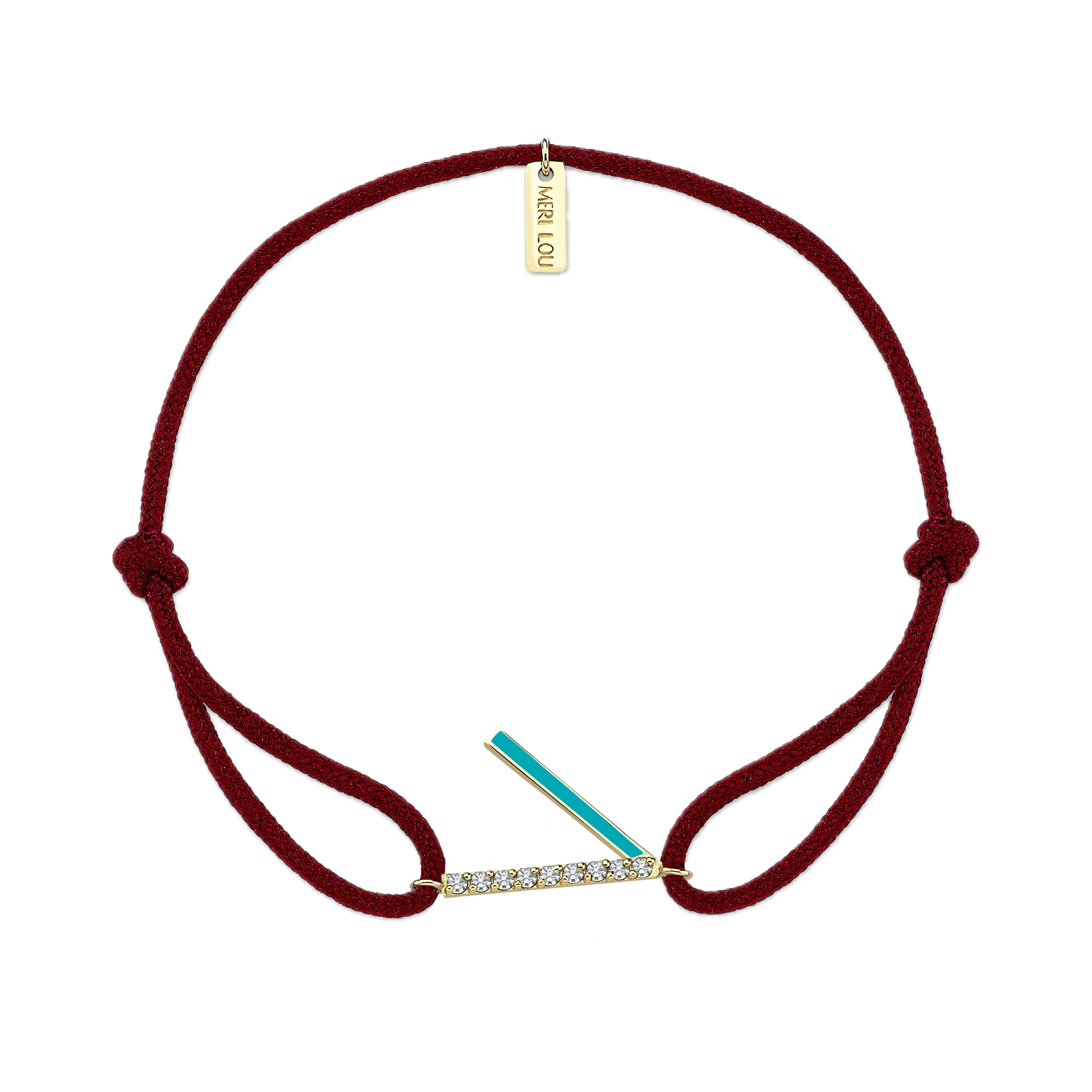 Diamond Initial Cord Bracelet With Turquois Enamel