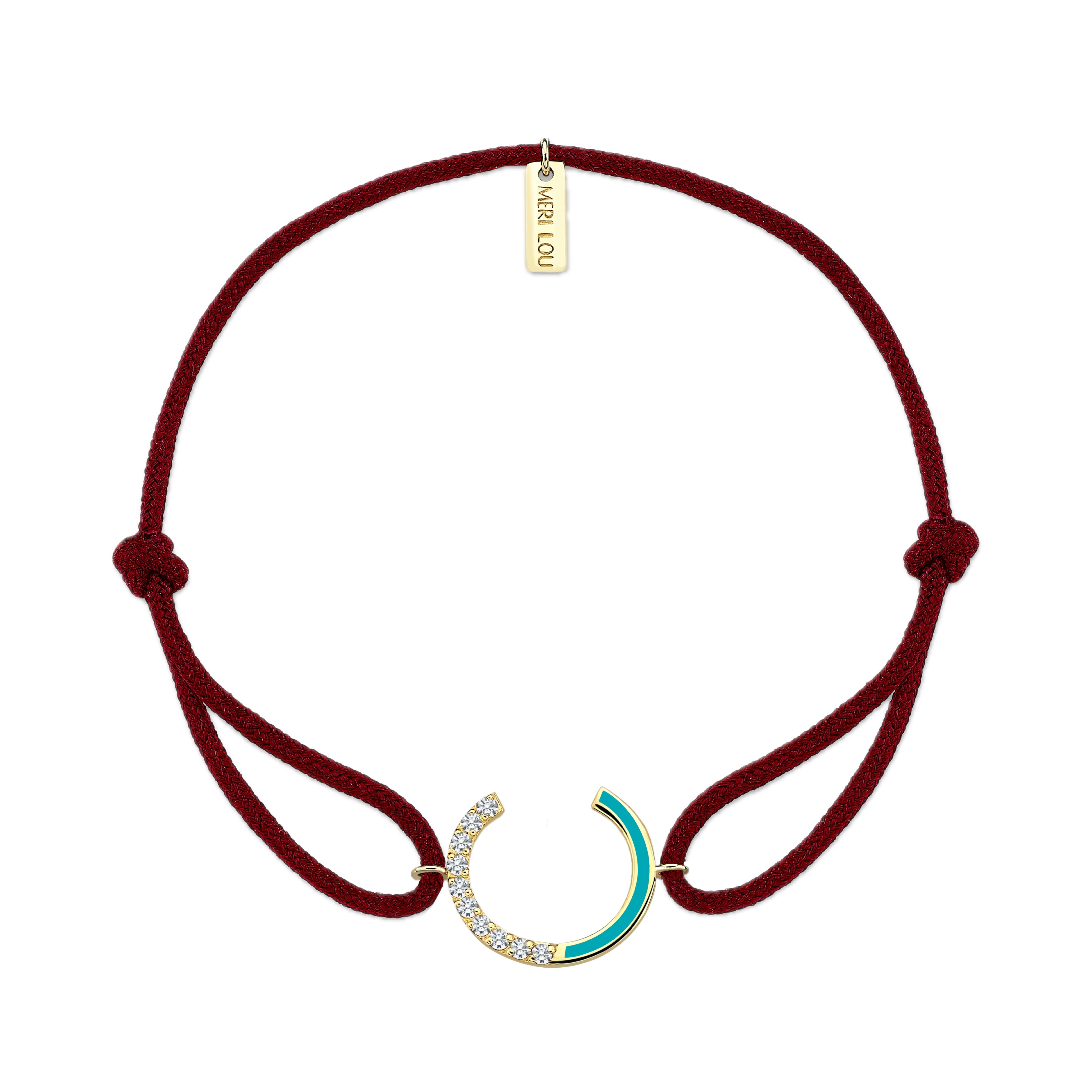 Diamond Initial Cord Bracelet With Turquois Enamel