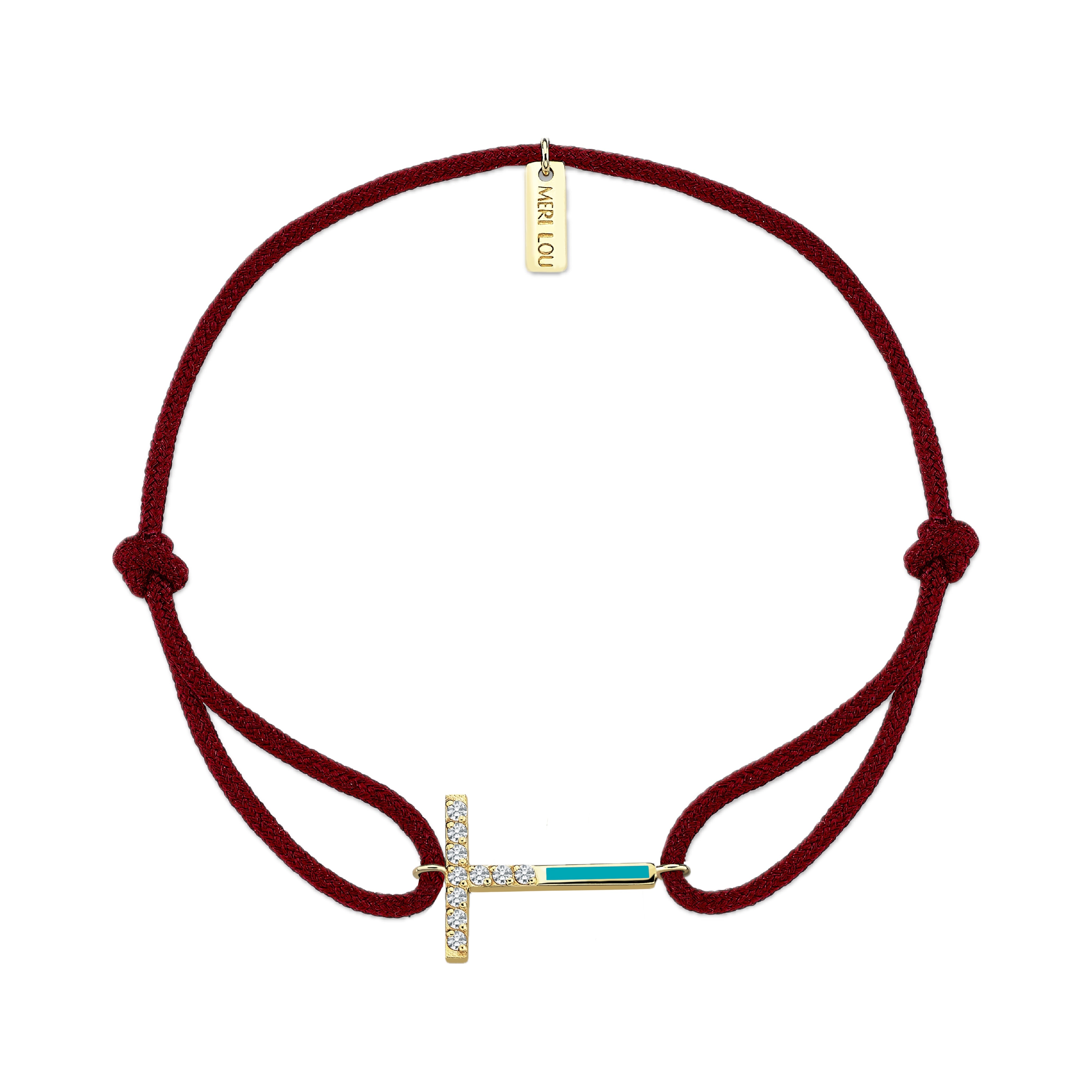Diamond Initial Cord Bracelet With Turquois Enamel