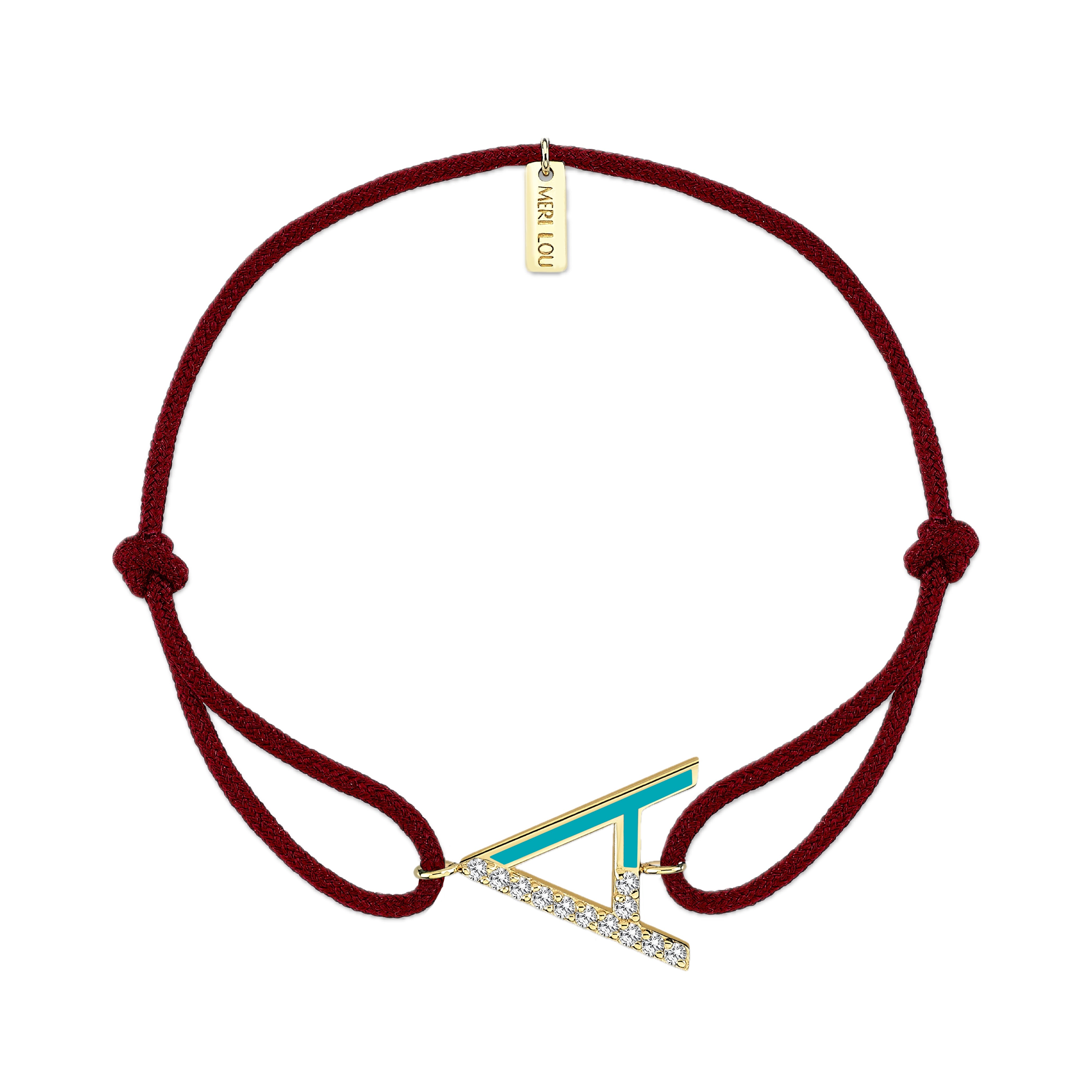 Diamond Initial Cord Bracelet With Turquois Enamel