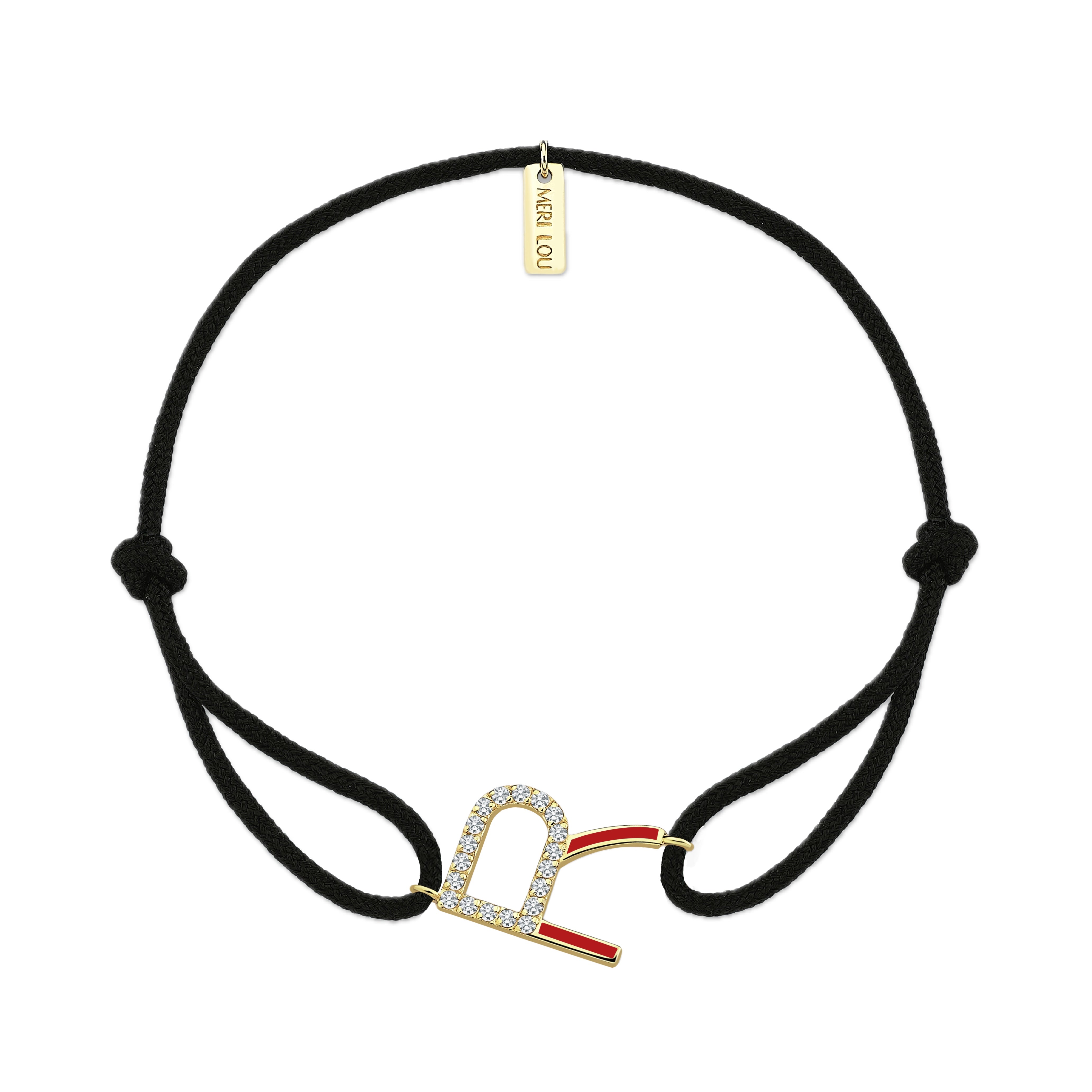 Diamond Initial Cord Bracelet With Red Enamel