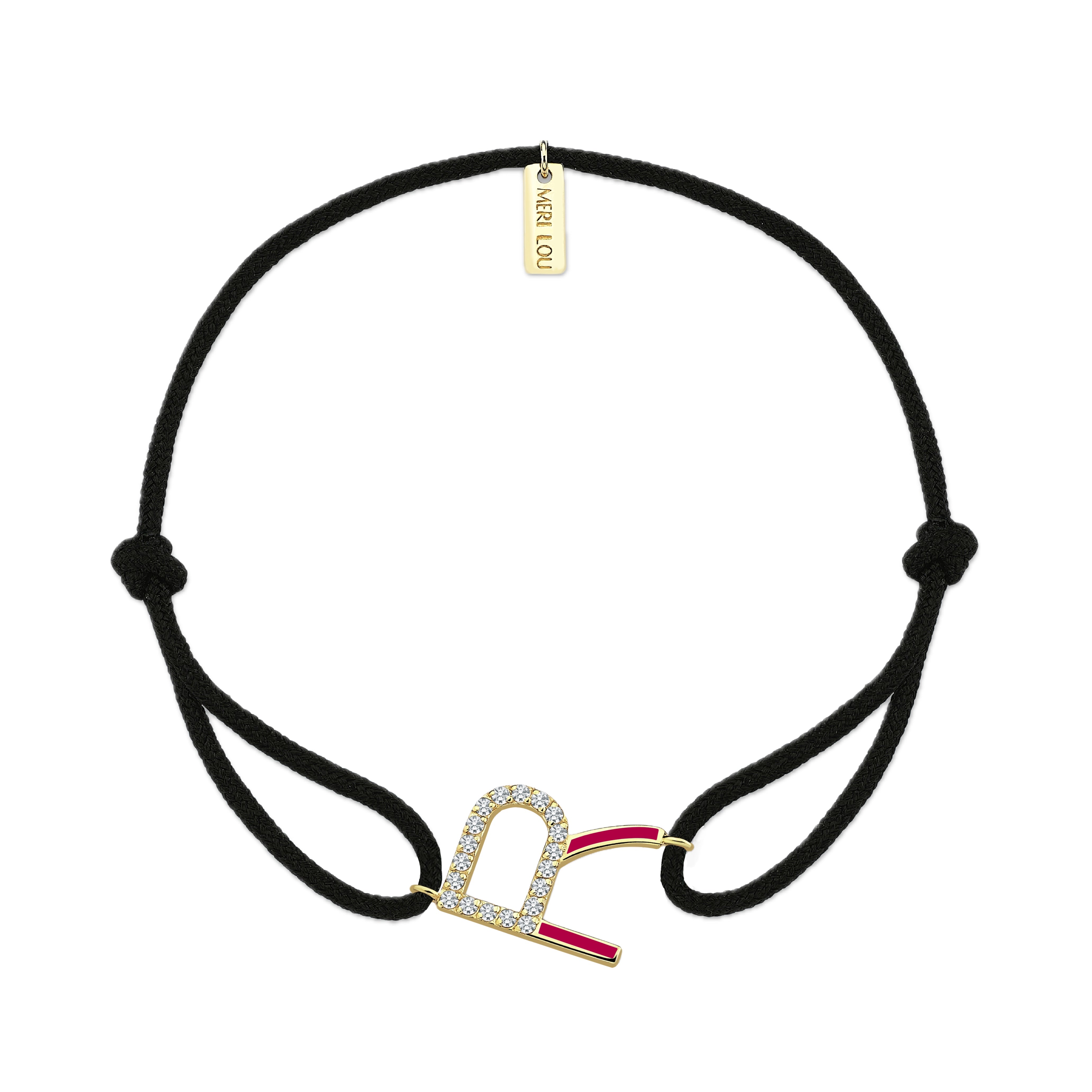 Diamond Initial Cord Bracelet With Fuchsia Enamel