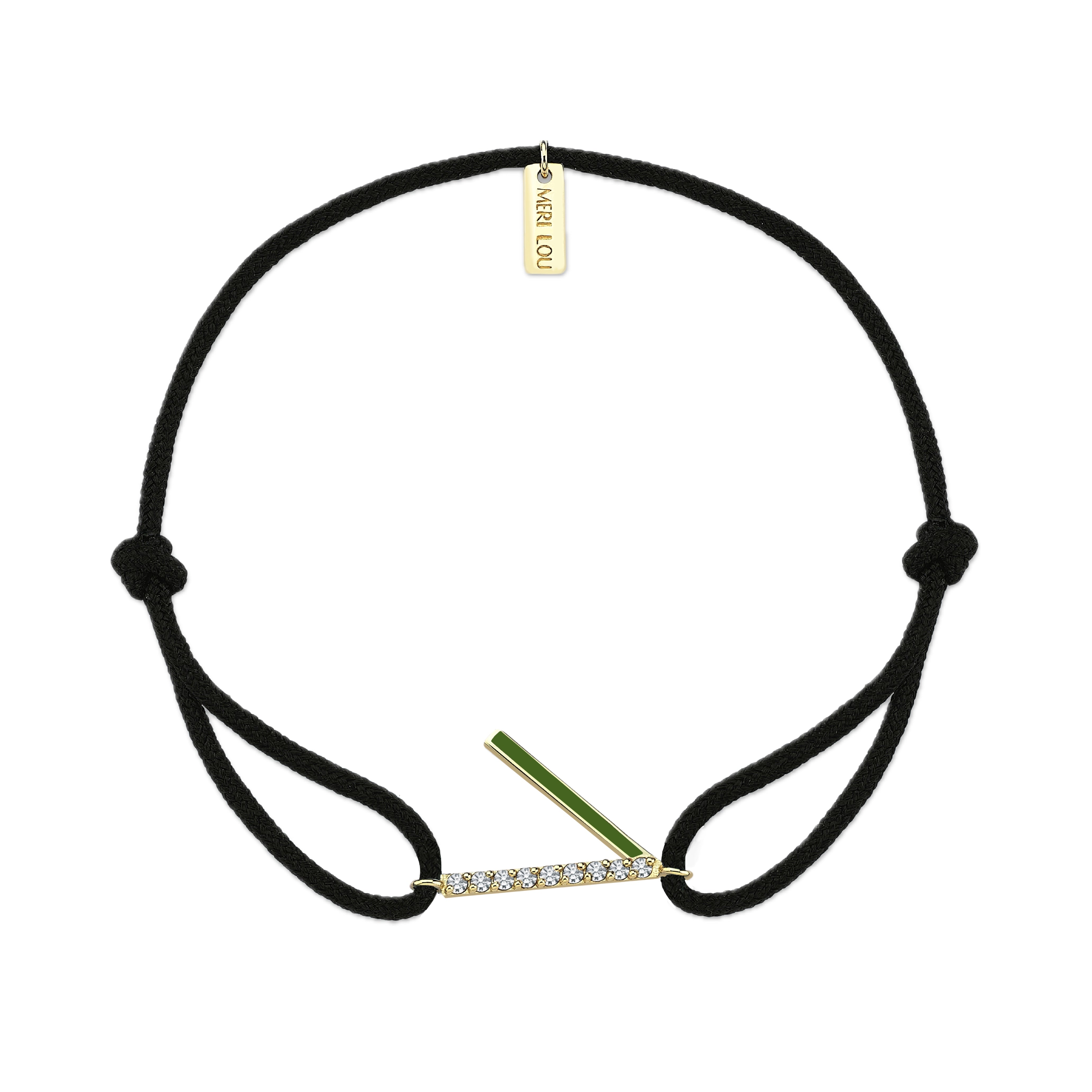Diamond Initial Cord Bracelet With Green Enamel