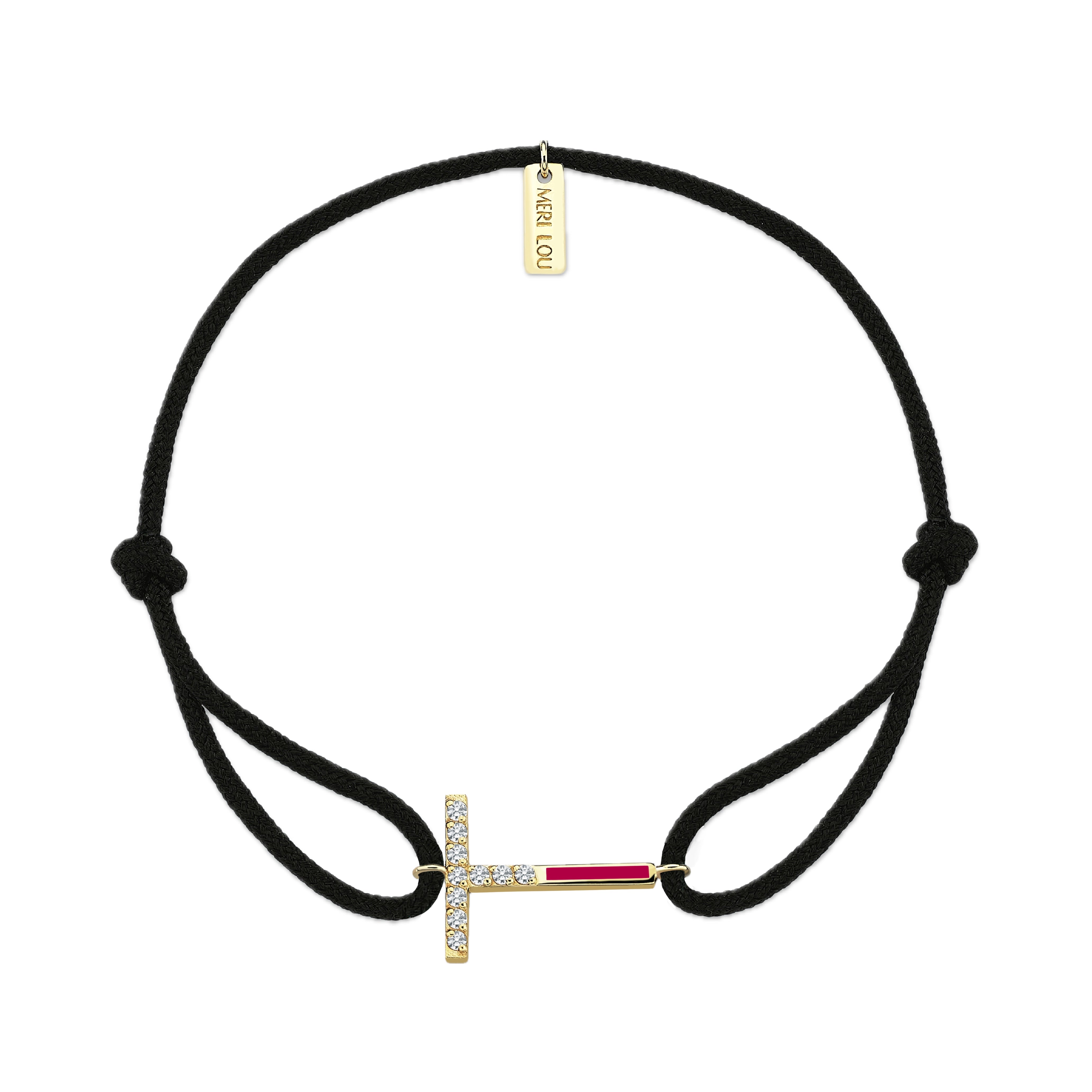 Diamond Initial Cord Bracelet With Fuchsia Enamel