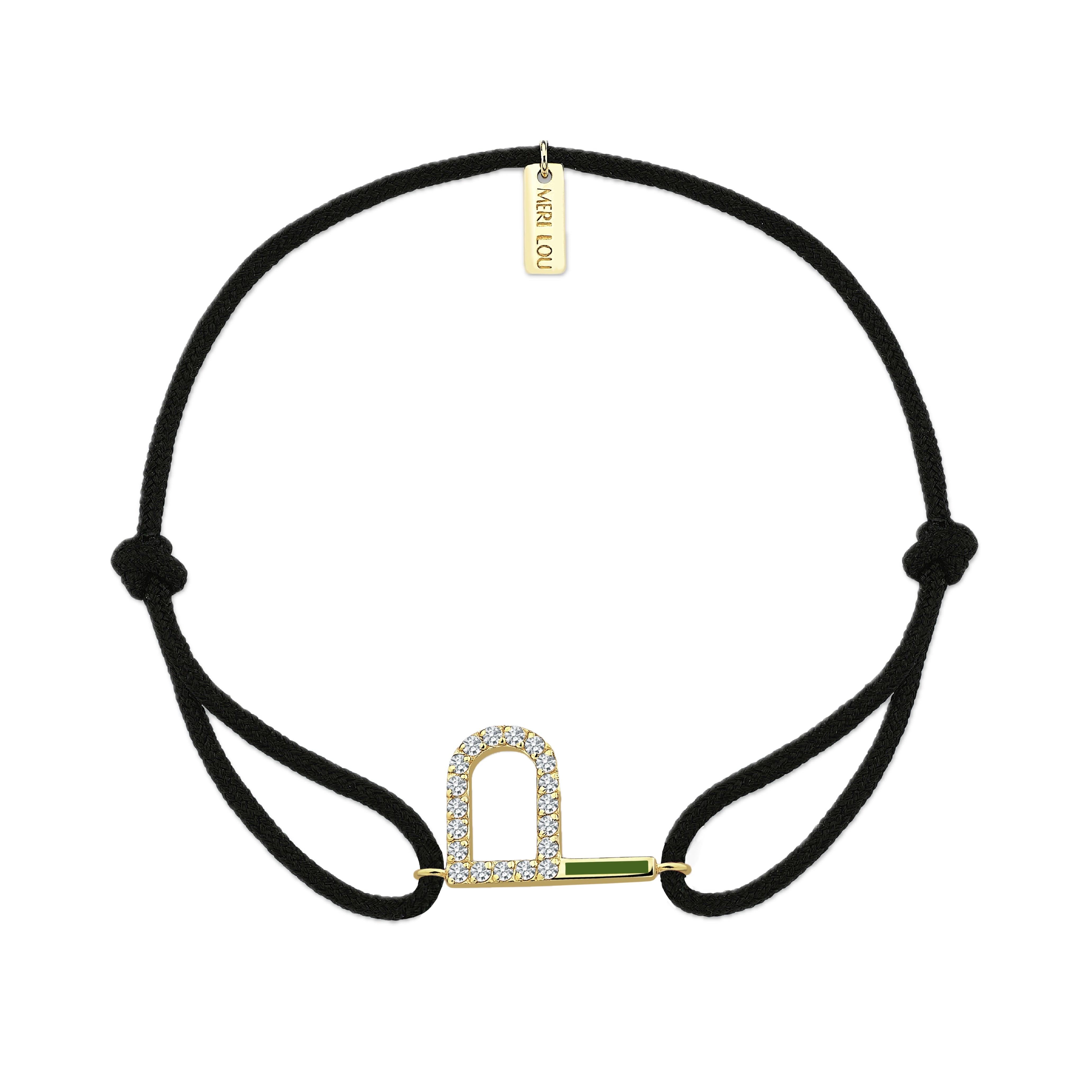 Diamond Initial Cord Bracelet With Green Enamel