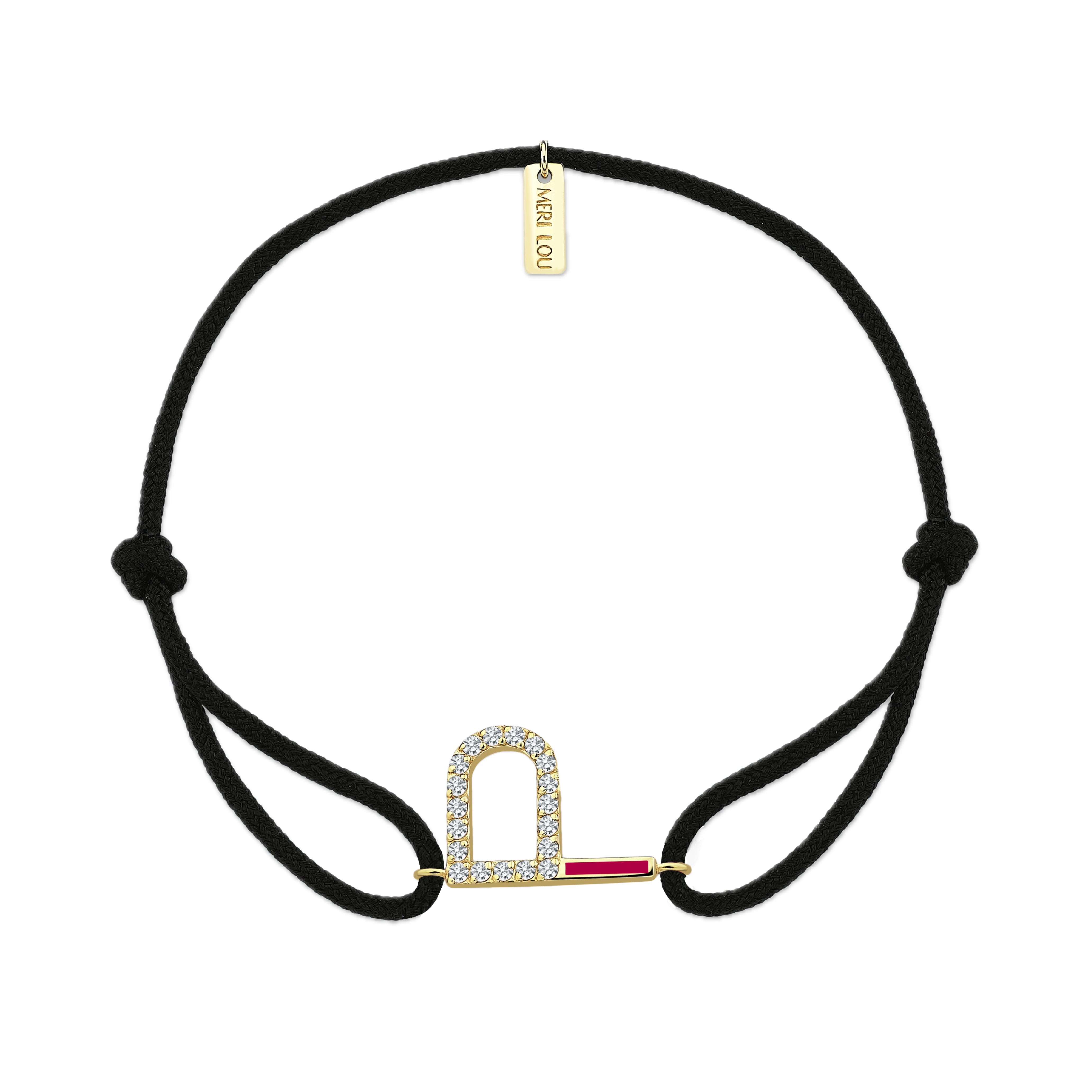Diamond Initial Cord Bracelet With Fuchsia Enamel