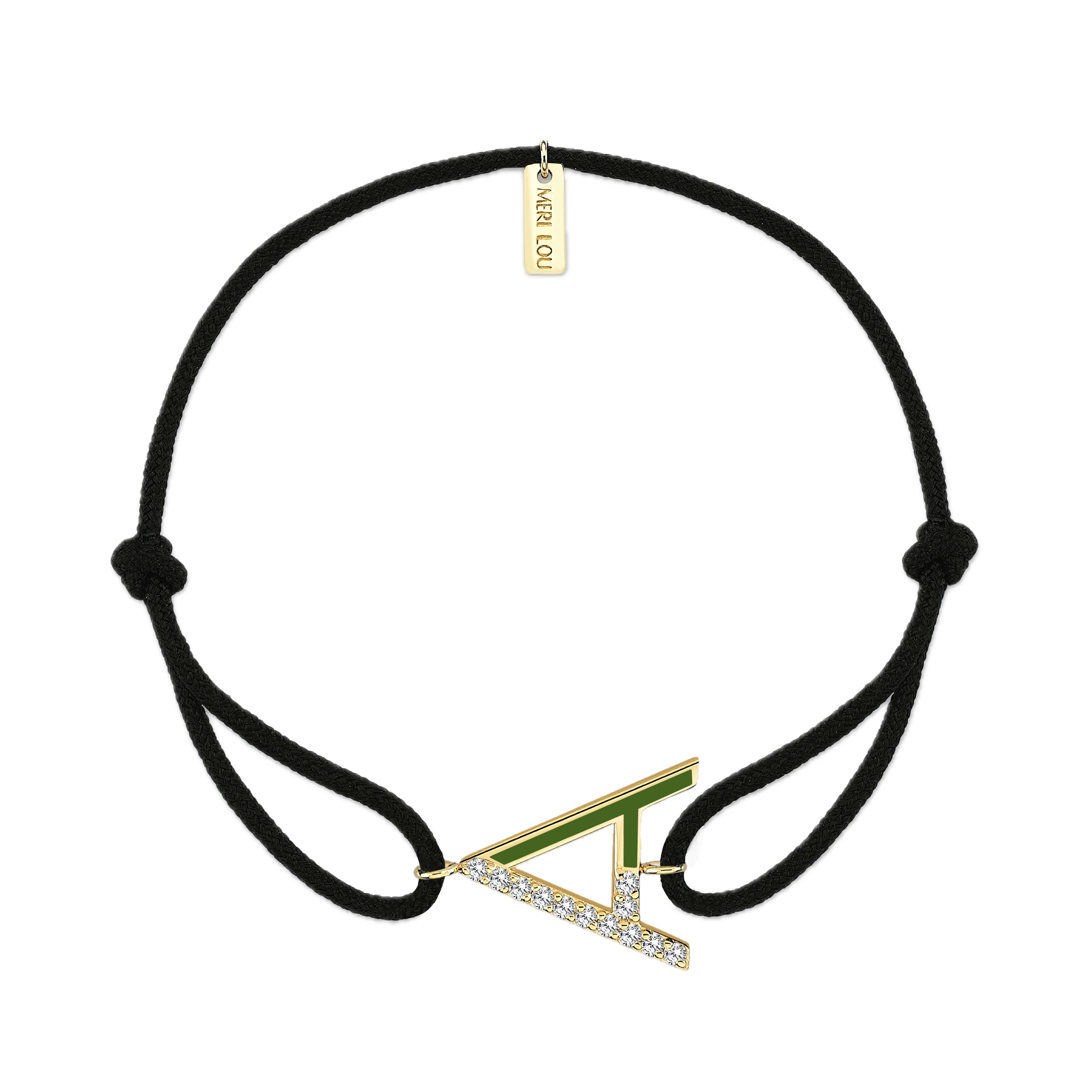 Diamond Initial Cord Bracelet With Green Enamel