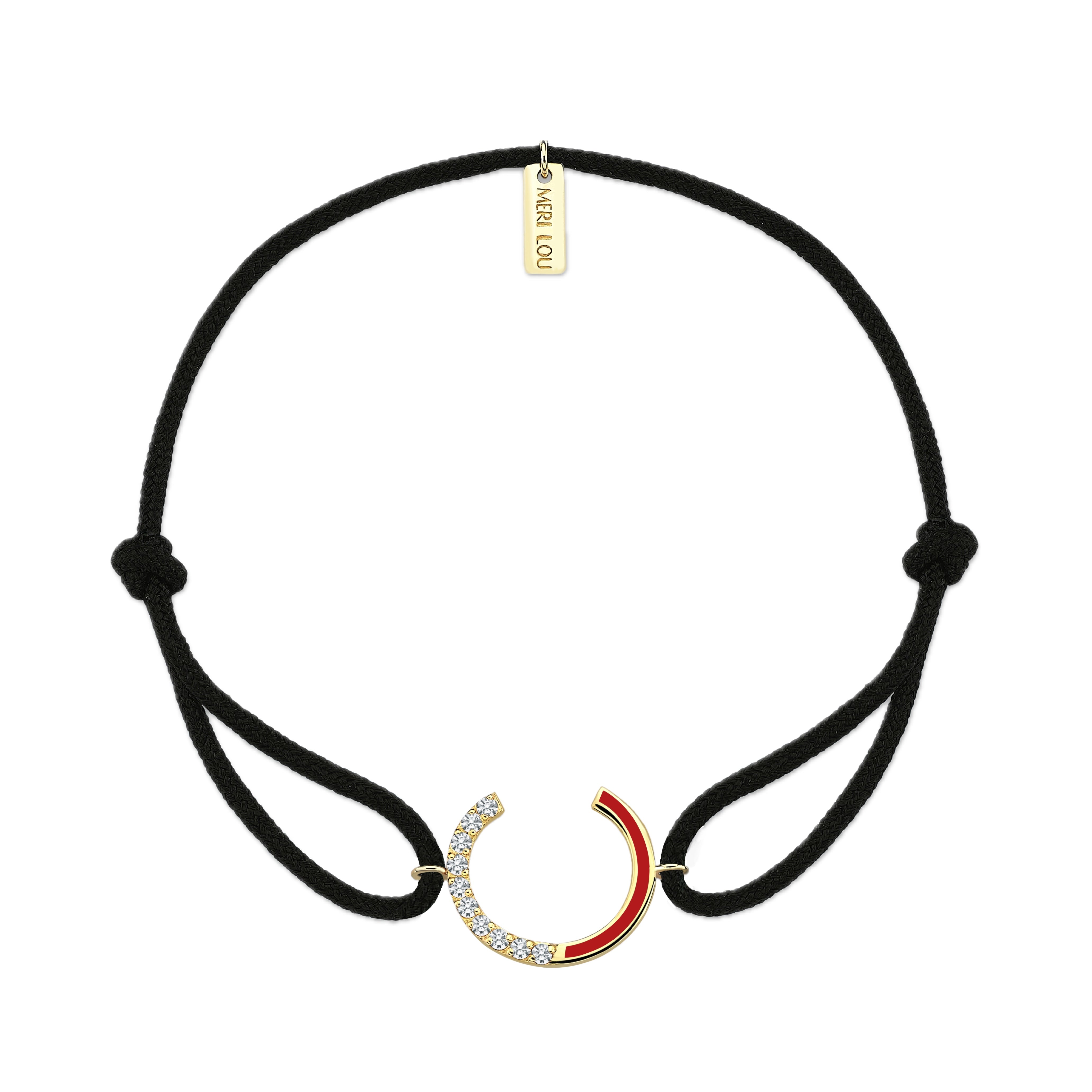 Diamond Initial Cord Bracelet With Red Enamel