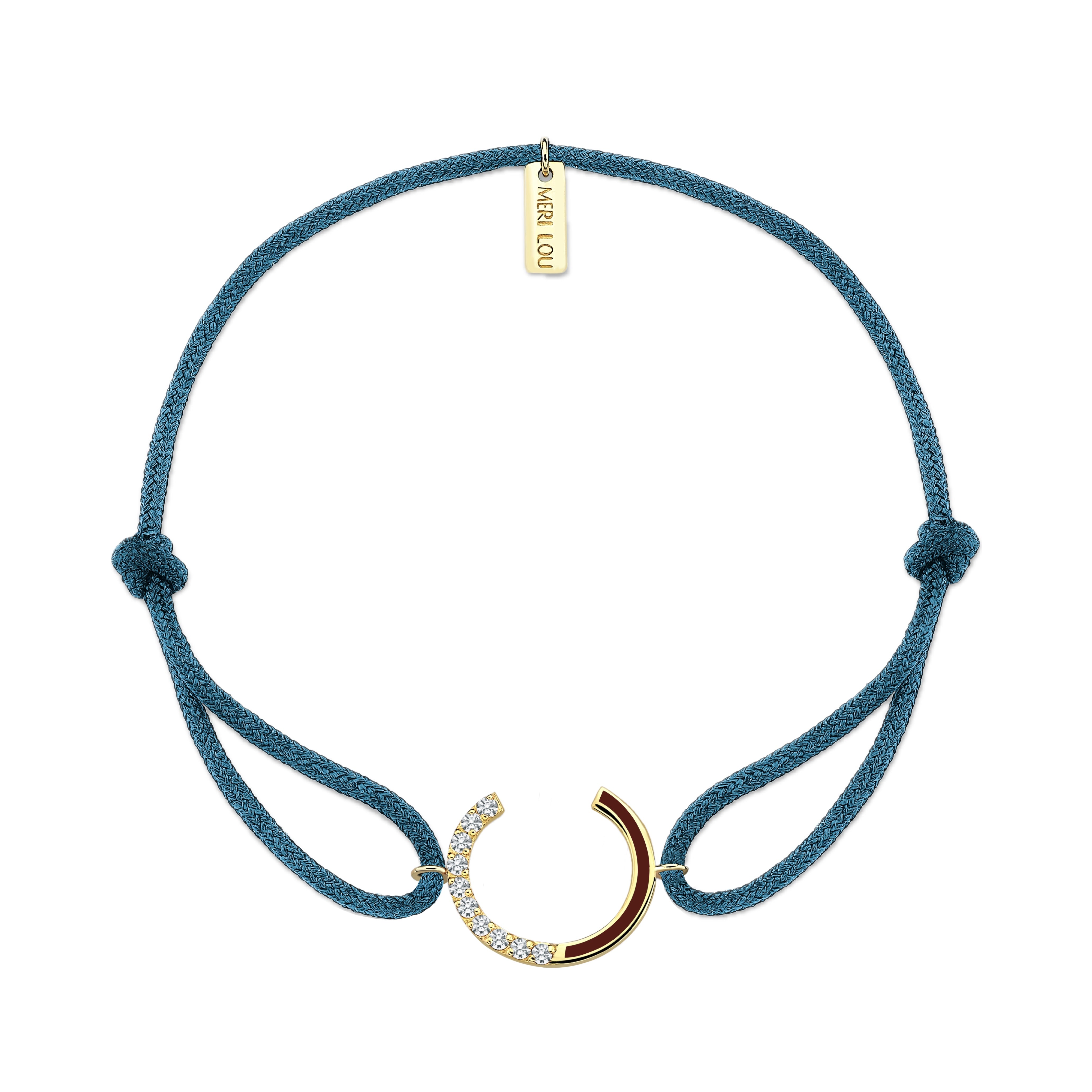 Diamond Initial Cord Bracelet With Burgundy Enamel