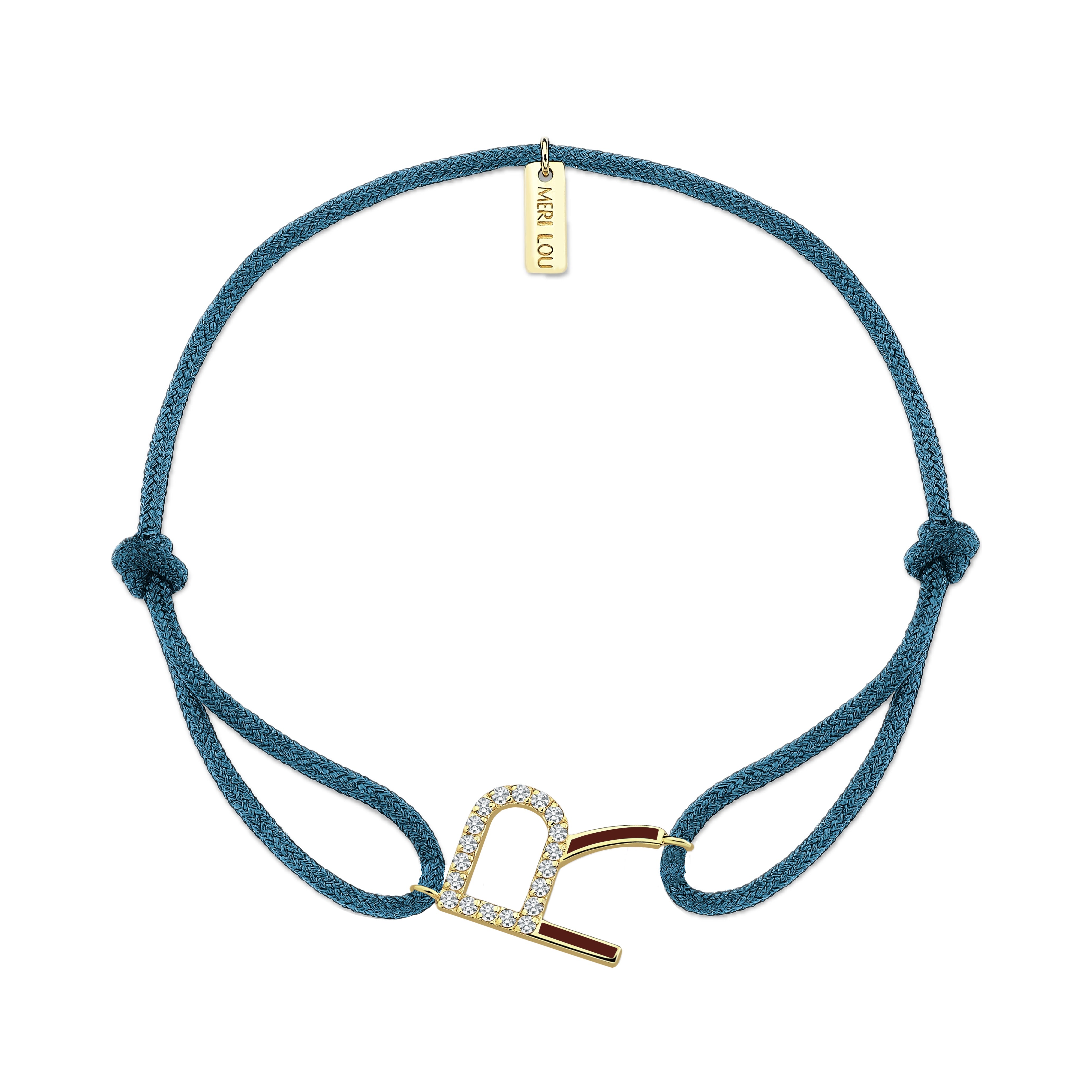 Diamond Initial Cord Bracelet With Burgundy Enamel