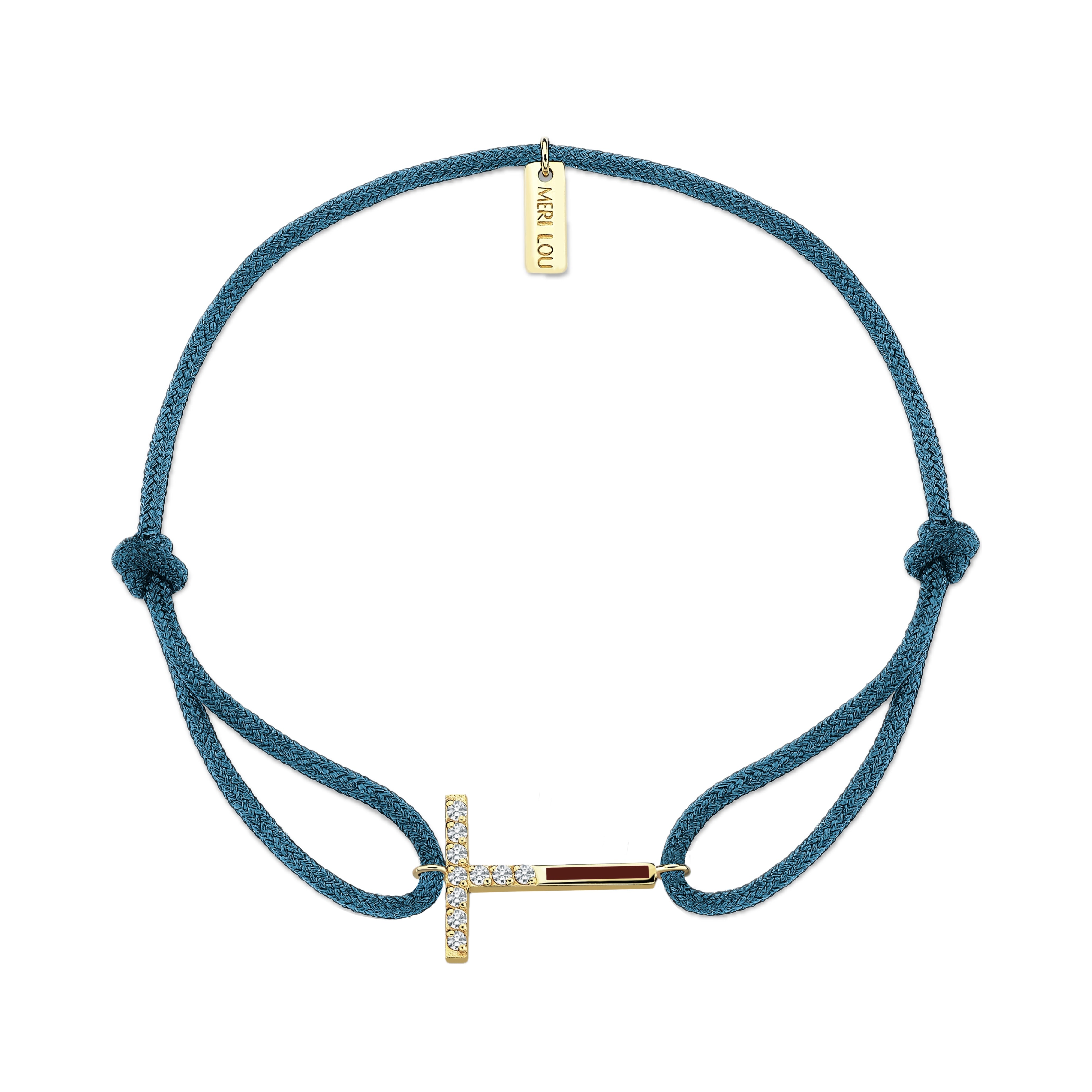 Diamond Initial Cord Bracelet With Burgundy Enamel