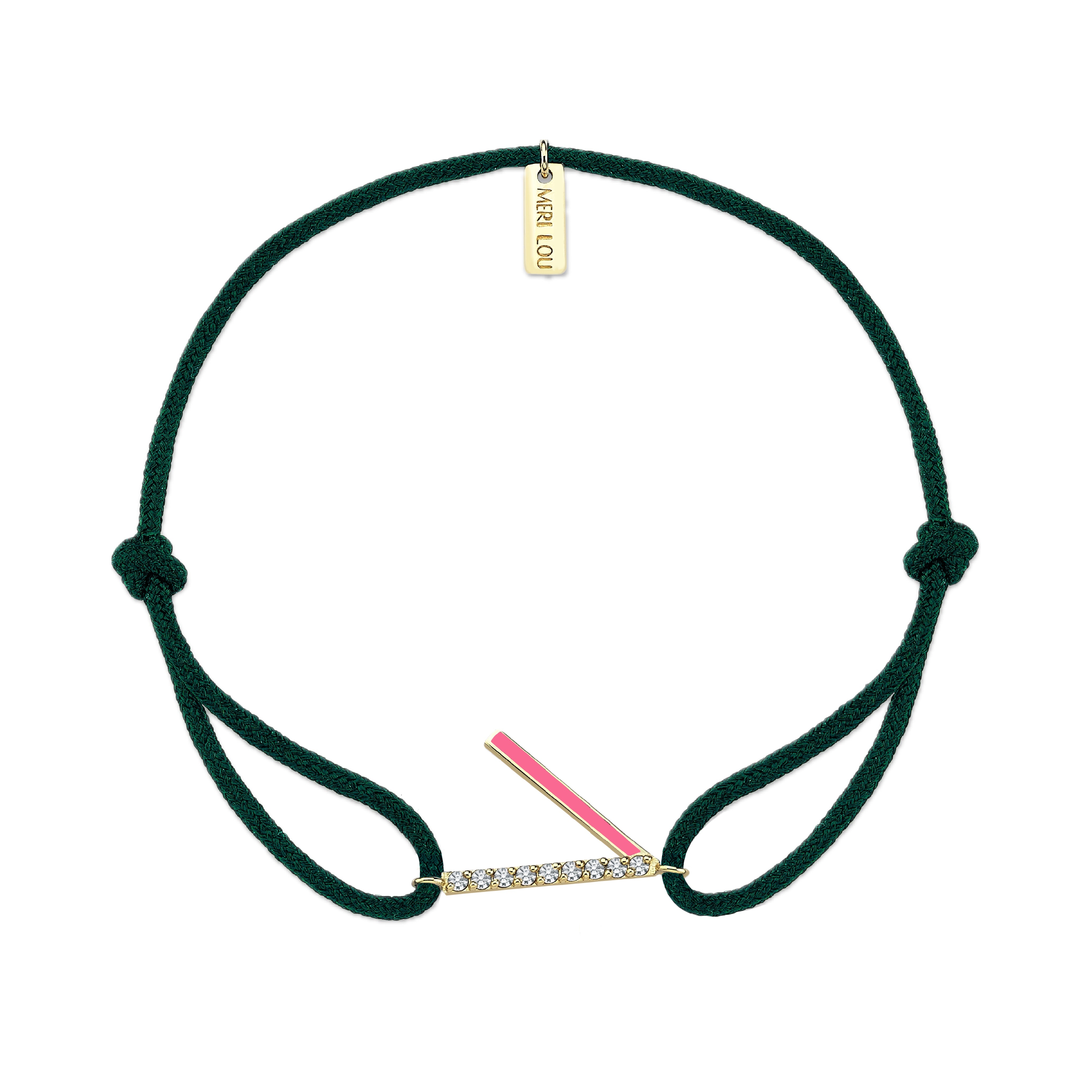 Diamond Initial Cord Bracelet With Pink Enamel