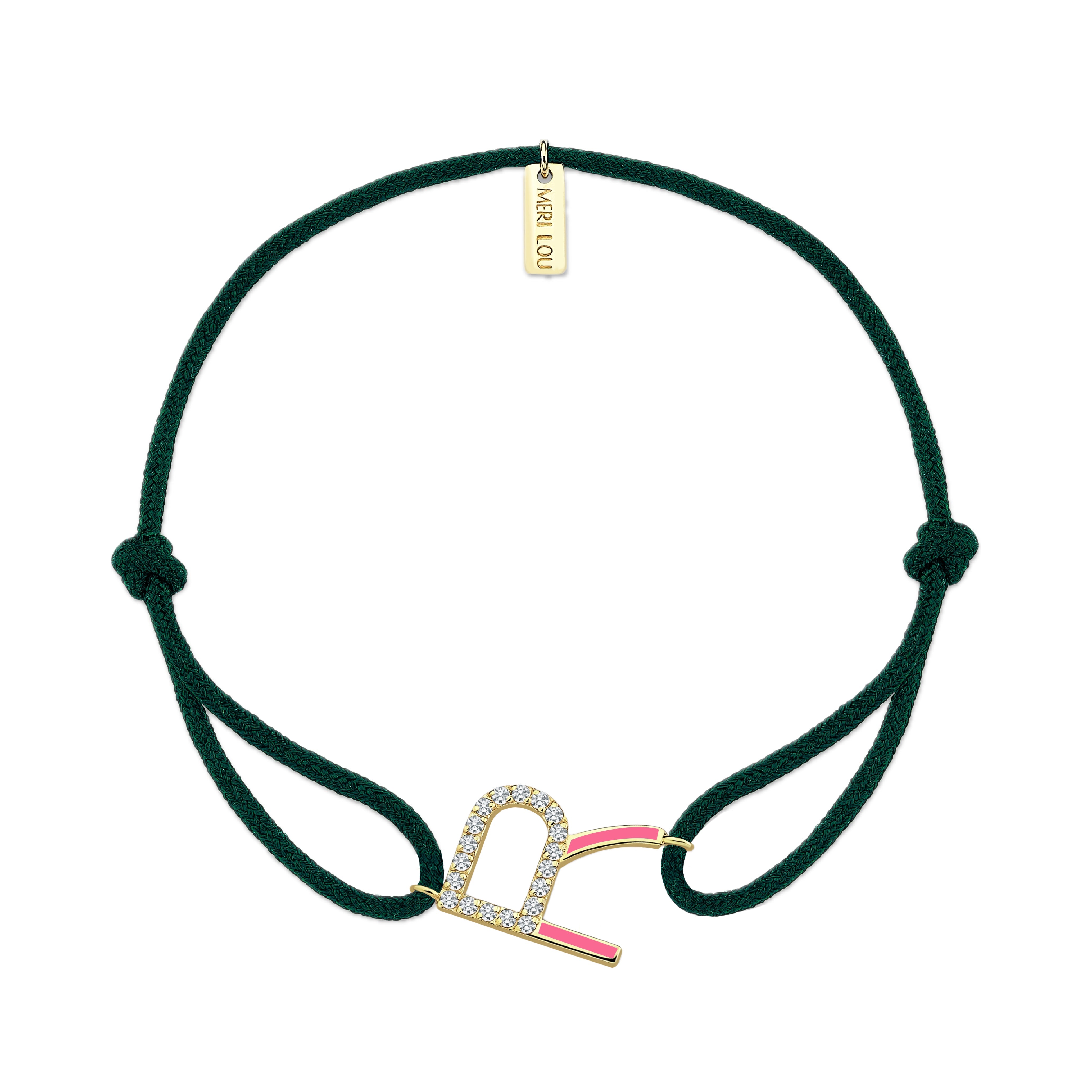 Diamond Initial Cord Bracelet With Pink Enamel