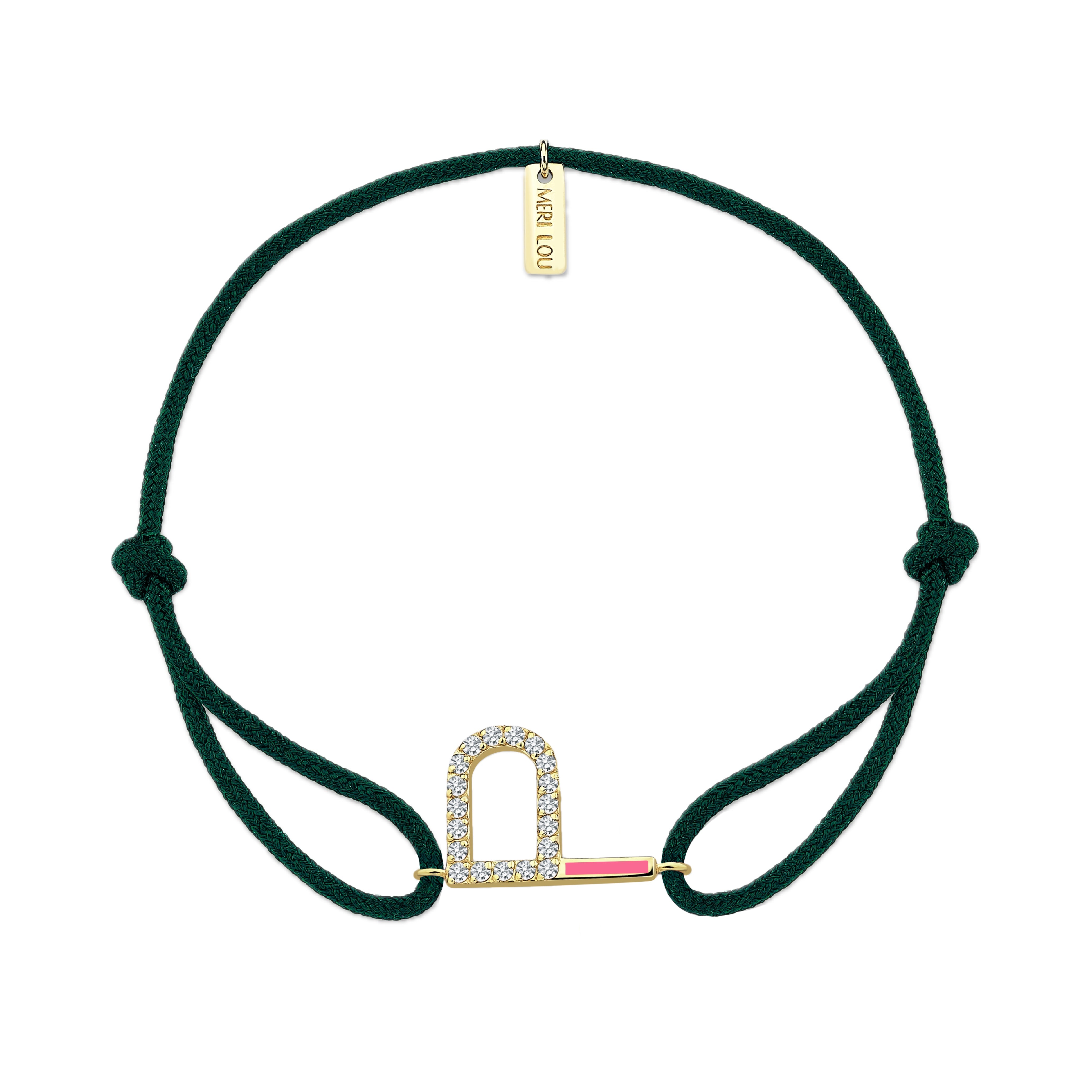 Diamond Initial Cord Bracelet With Pink Enamel