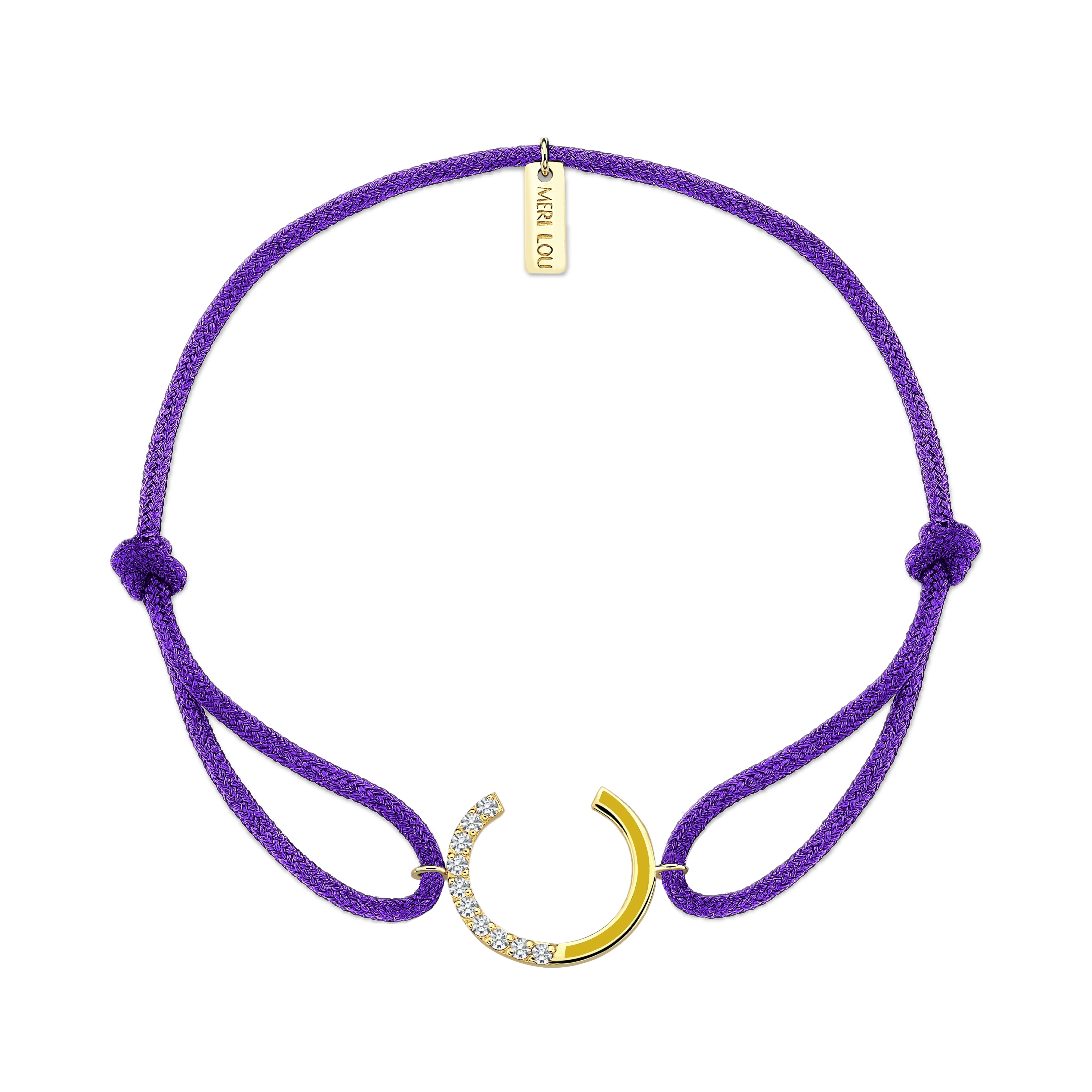 Diamond Initial Cord Bracelet With Yellow Enamel