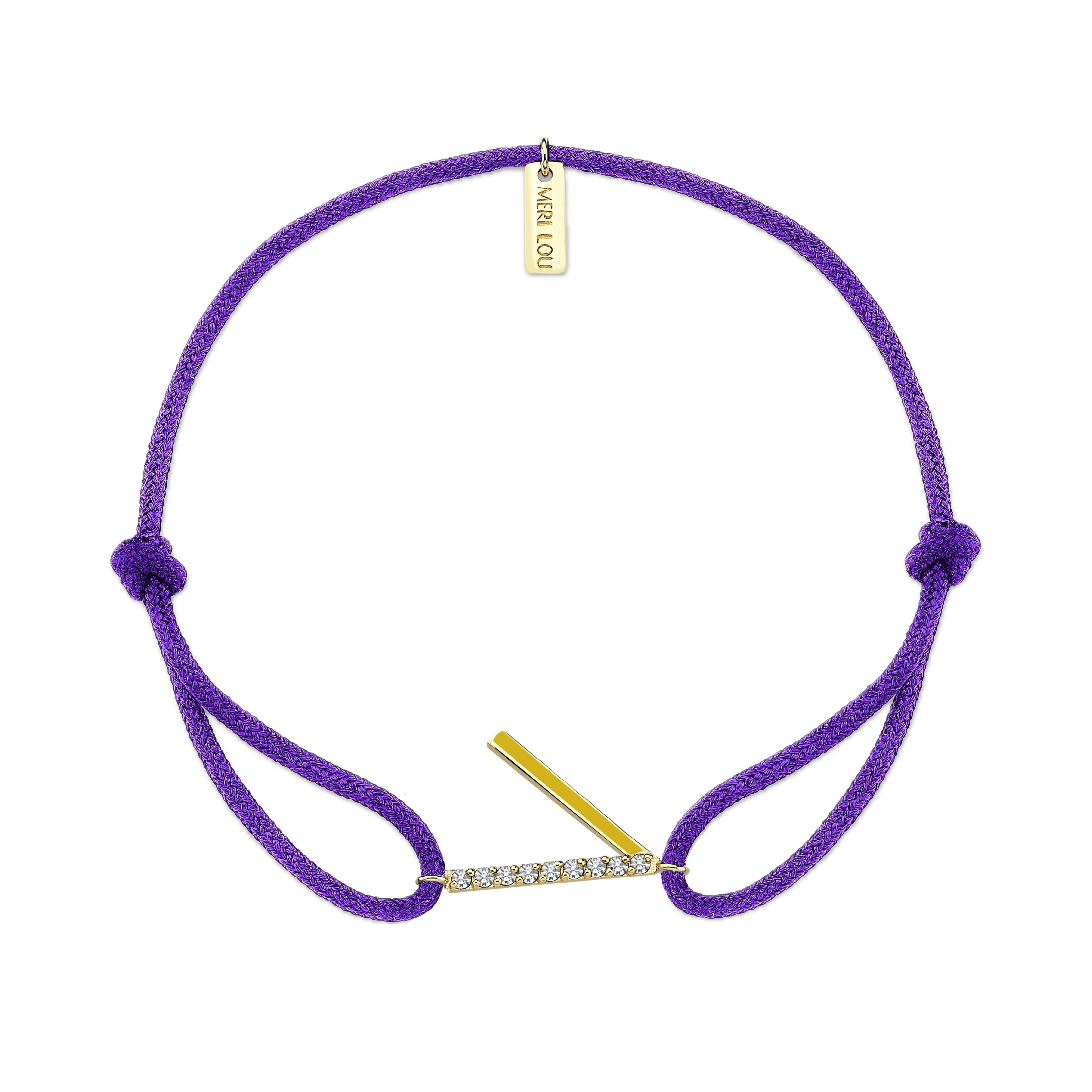 Diamond Initial Cord Bracelet With Yellow Enamel