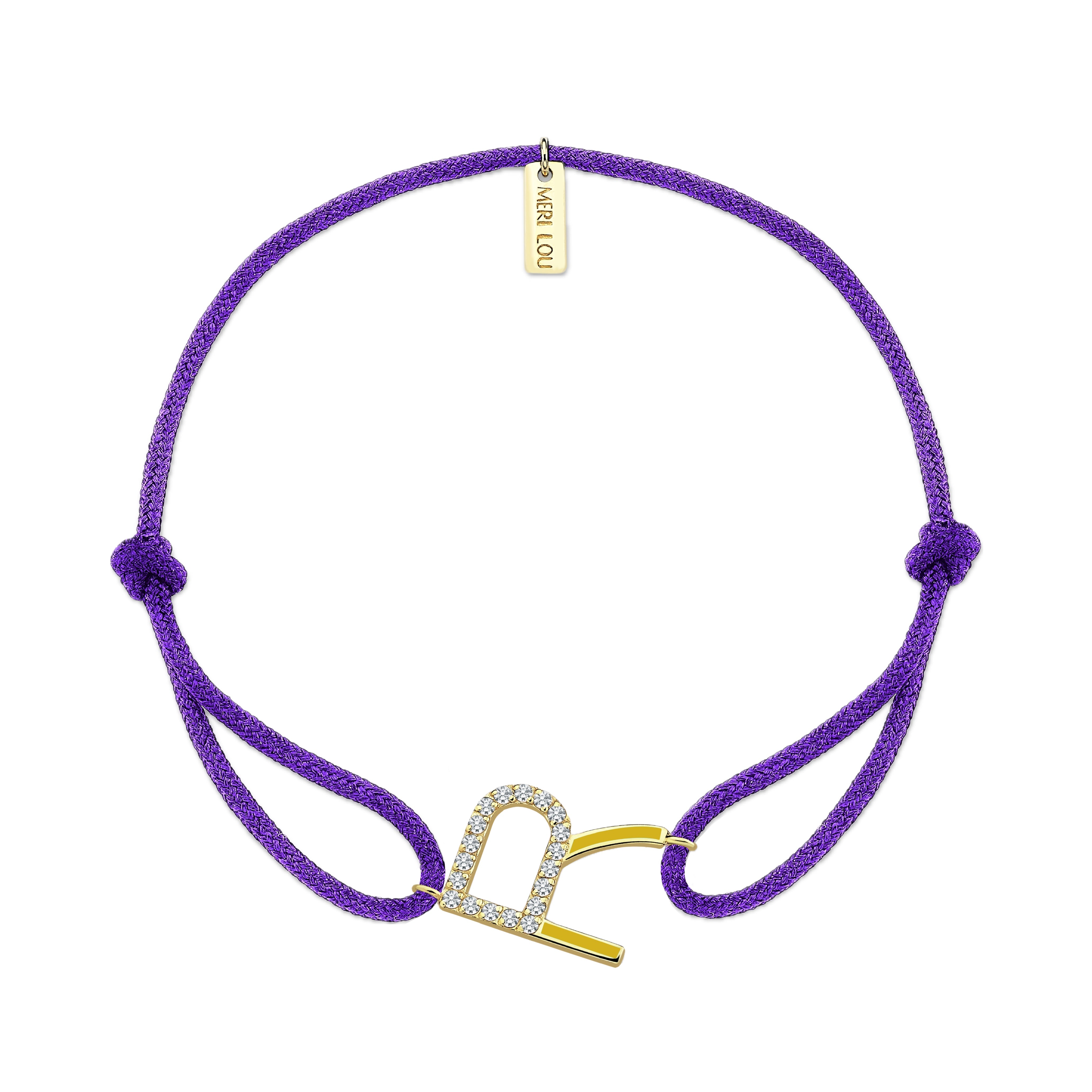 Diamond Initial Cord Bracelet With Yellow Enamel