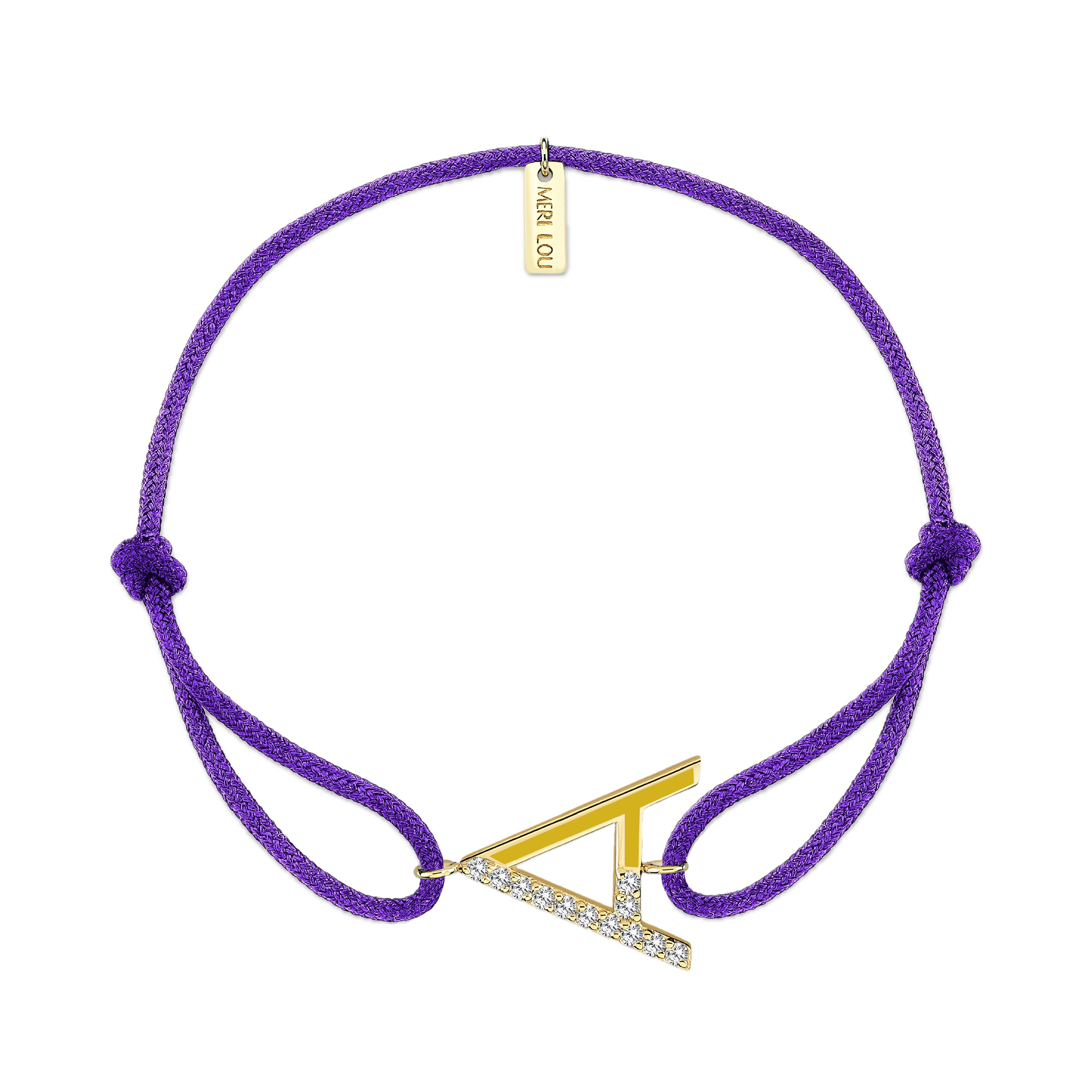 Diamond Initial Cord Bracelet With Yellow Enamel