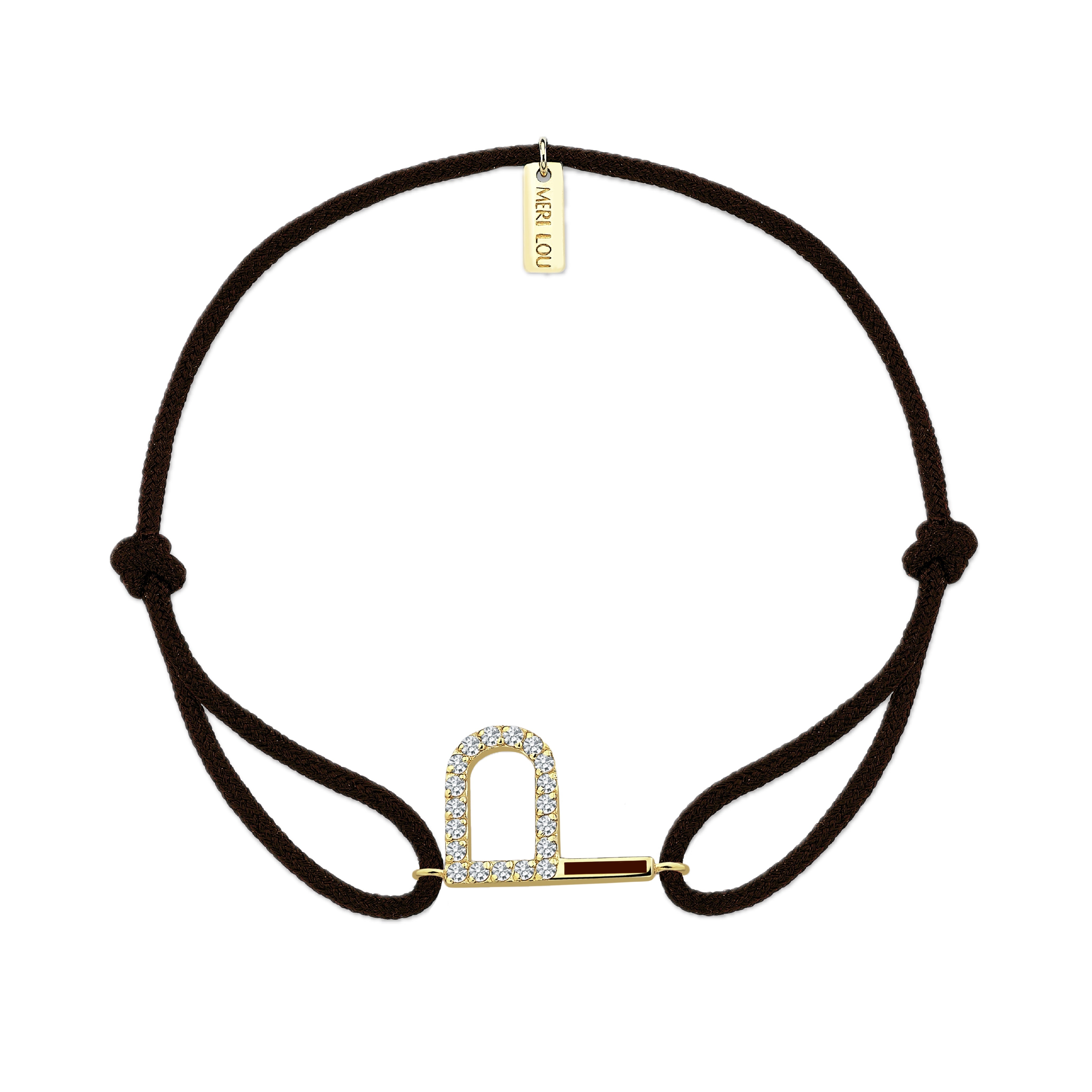 Diamond Initial Cord Bracelet With Burgundy Enamel