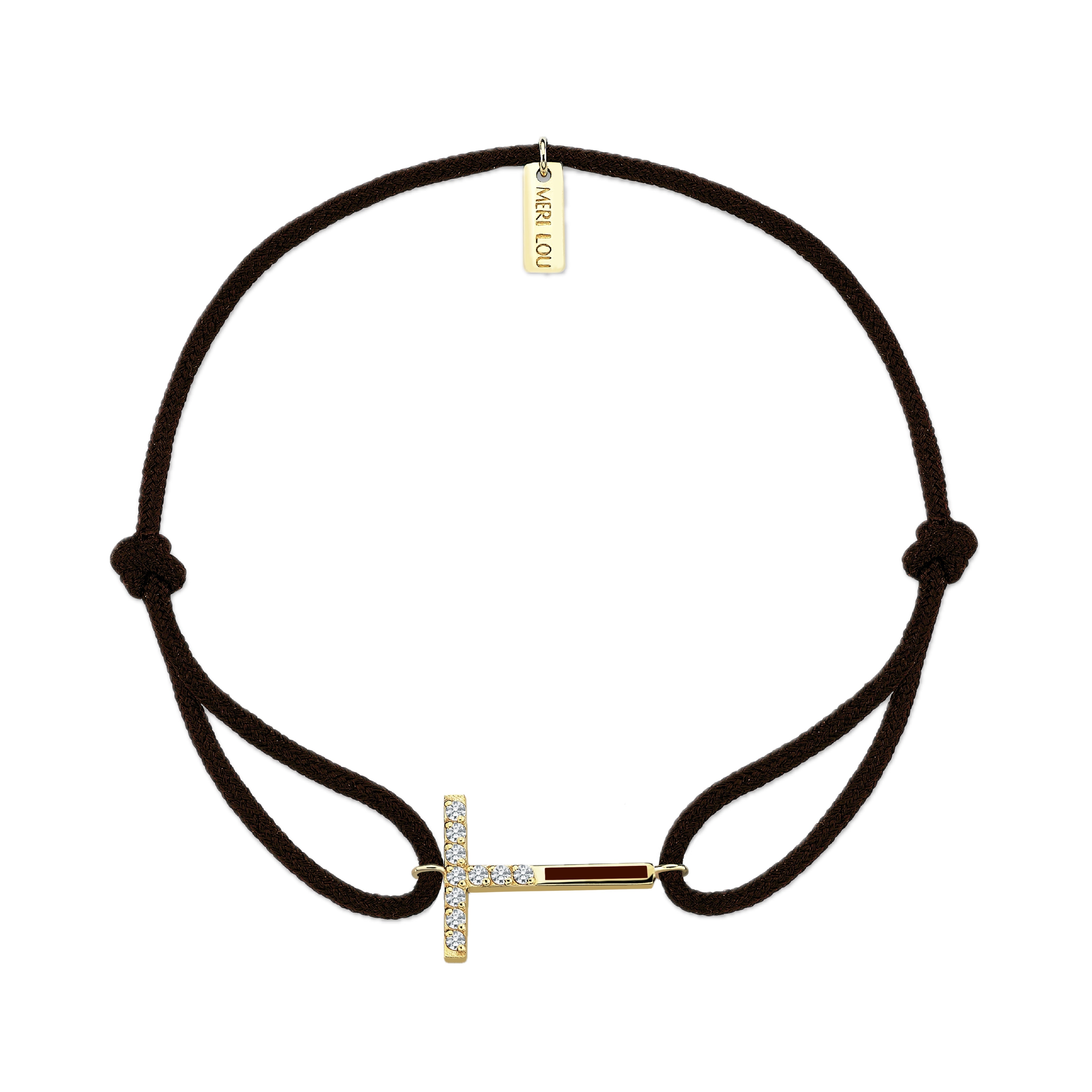 Diamond Initial Cord Bracelet With Burgundy Enamel