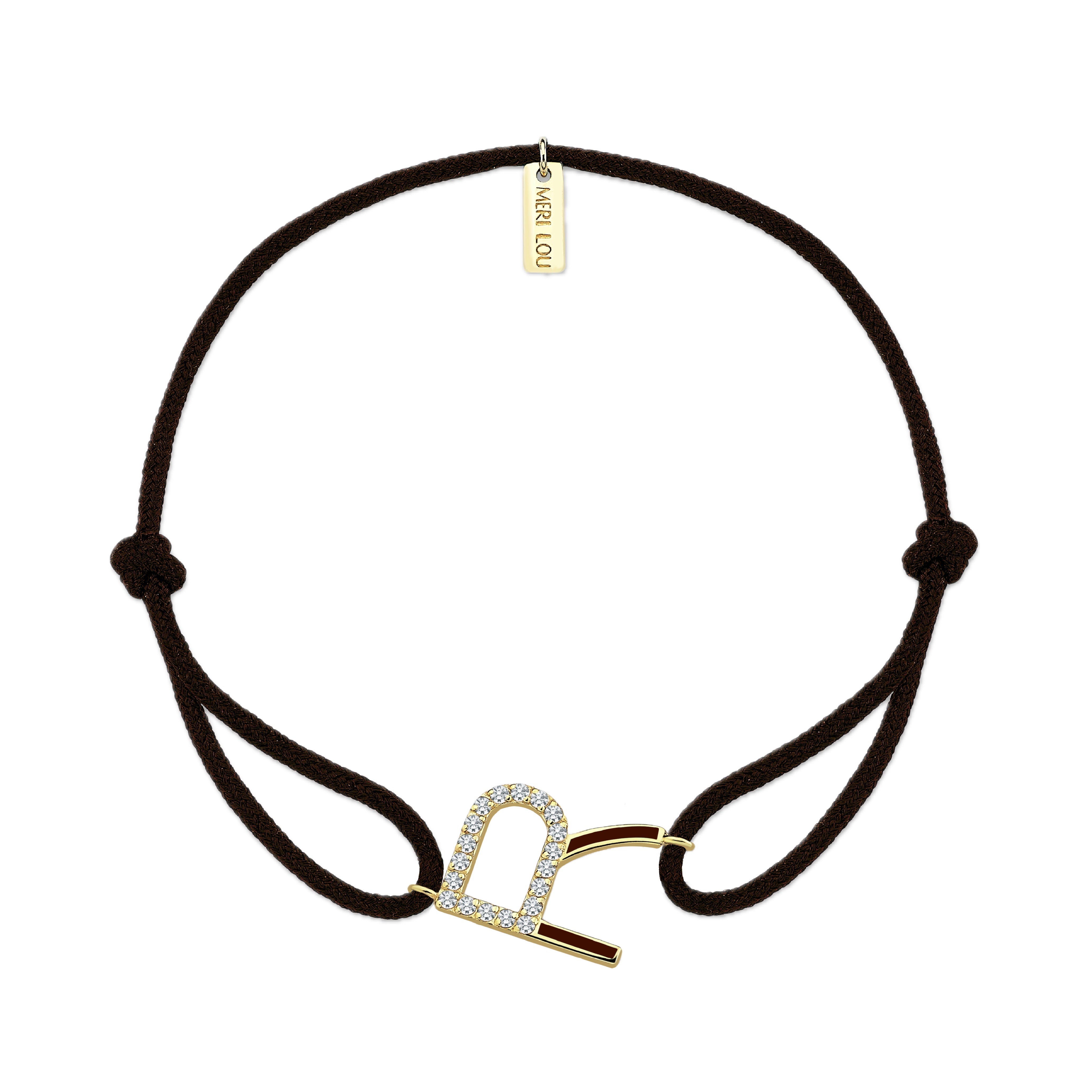 Diamond Initial Cord Bracelet With Burgundy Enamel