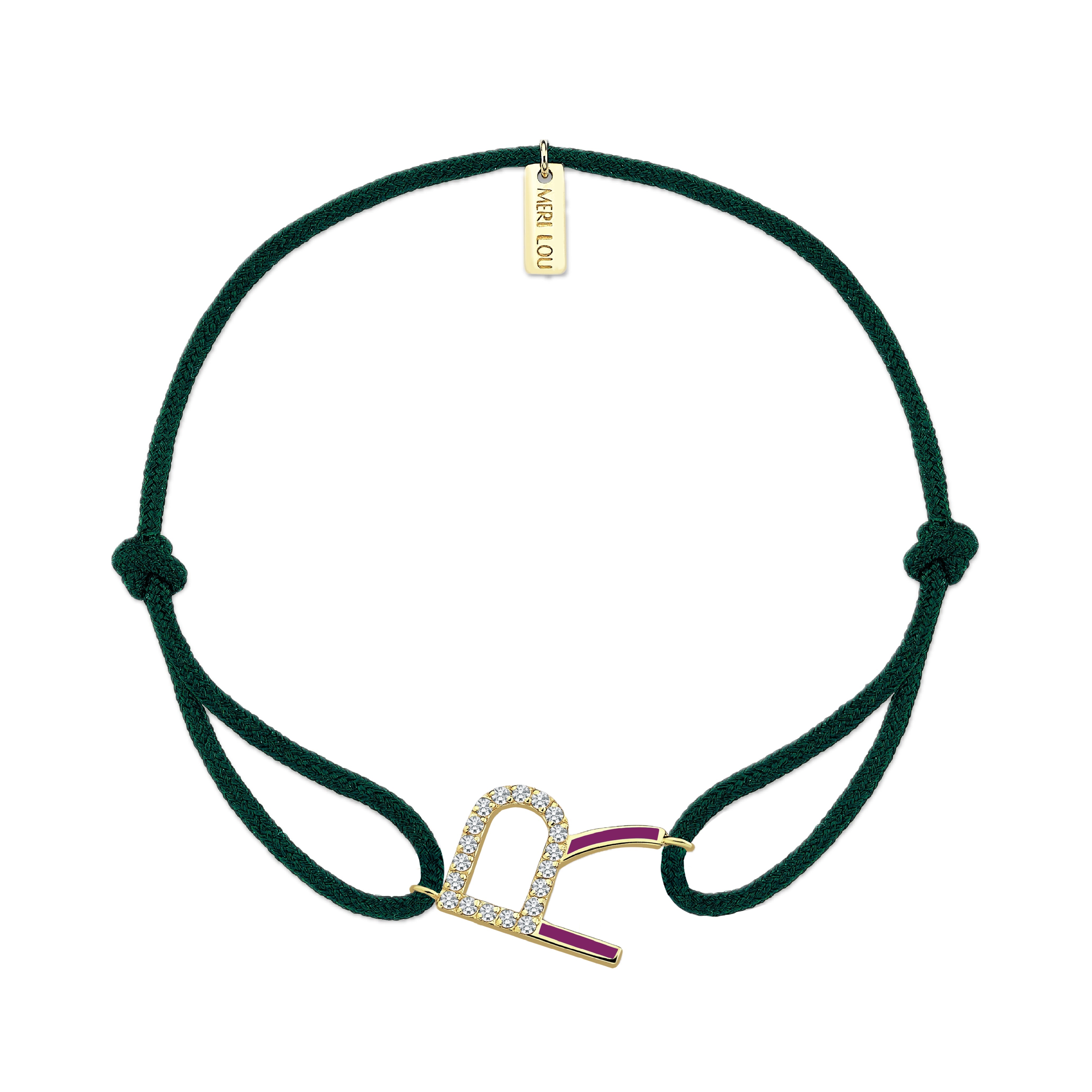 Diamond Initial Cord Bracelet With Purple Enamel