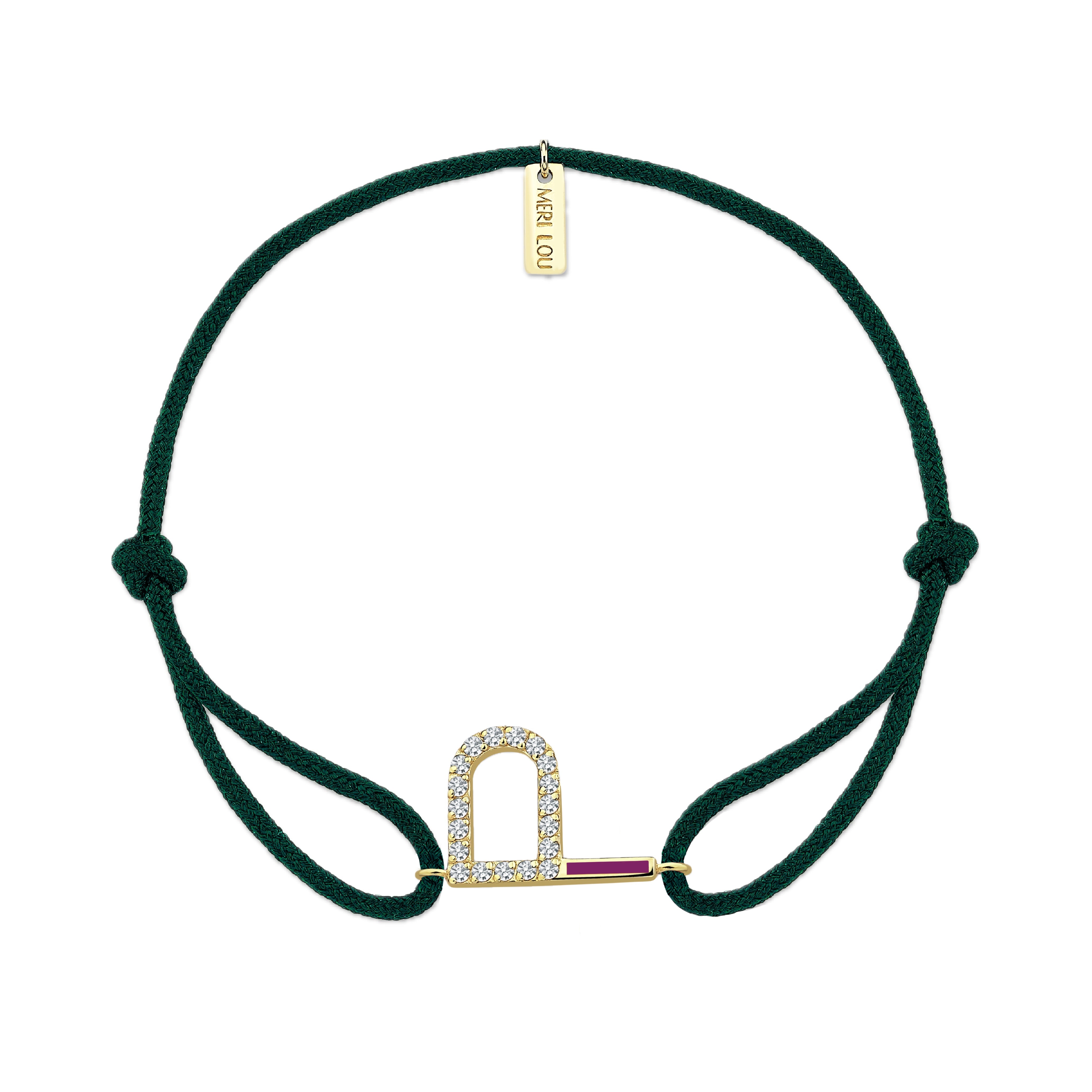 Diamond Initial Cord Bracelet With Purple Enamel