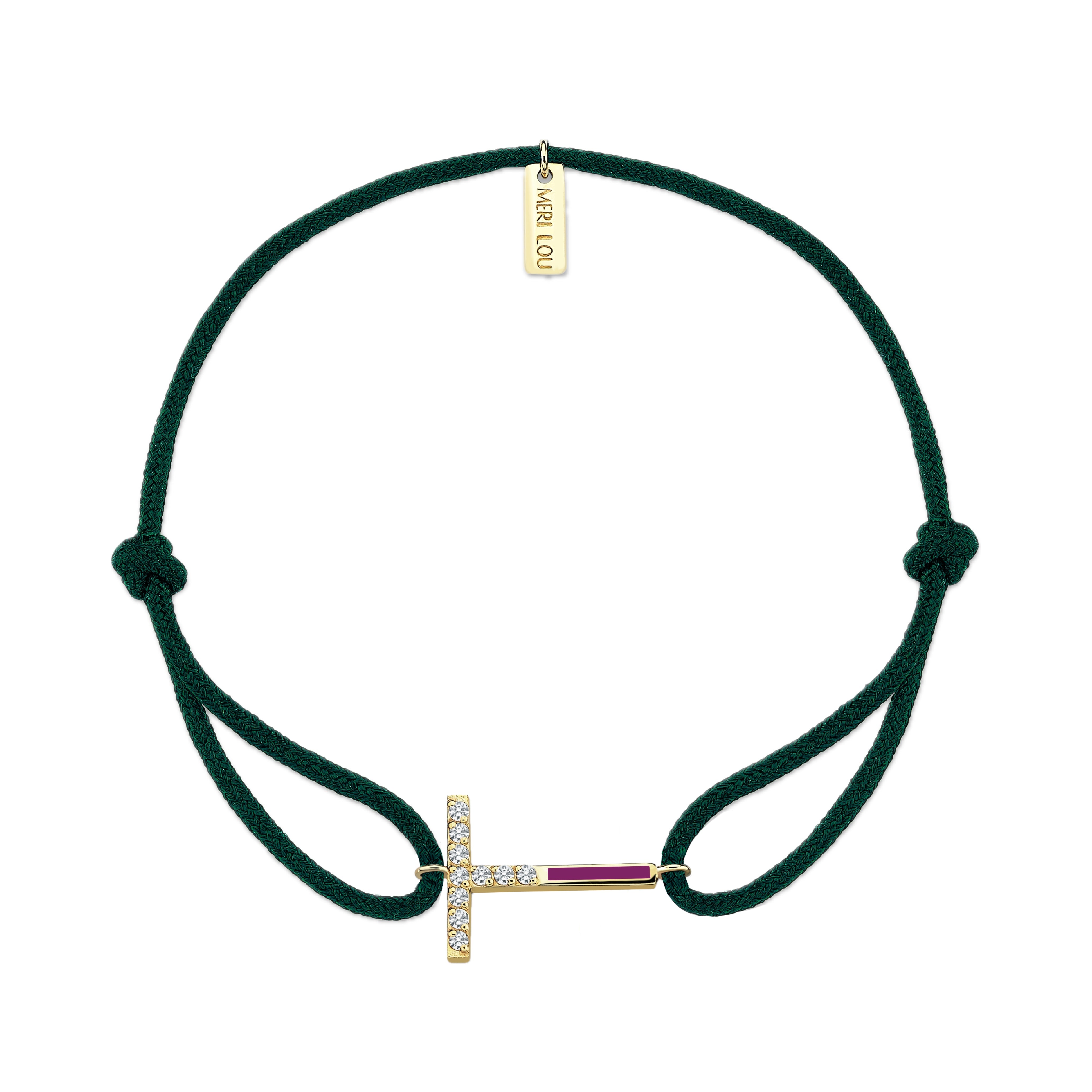 Diamond Initial Cord Bracelet With Purple Enamel